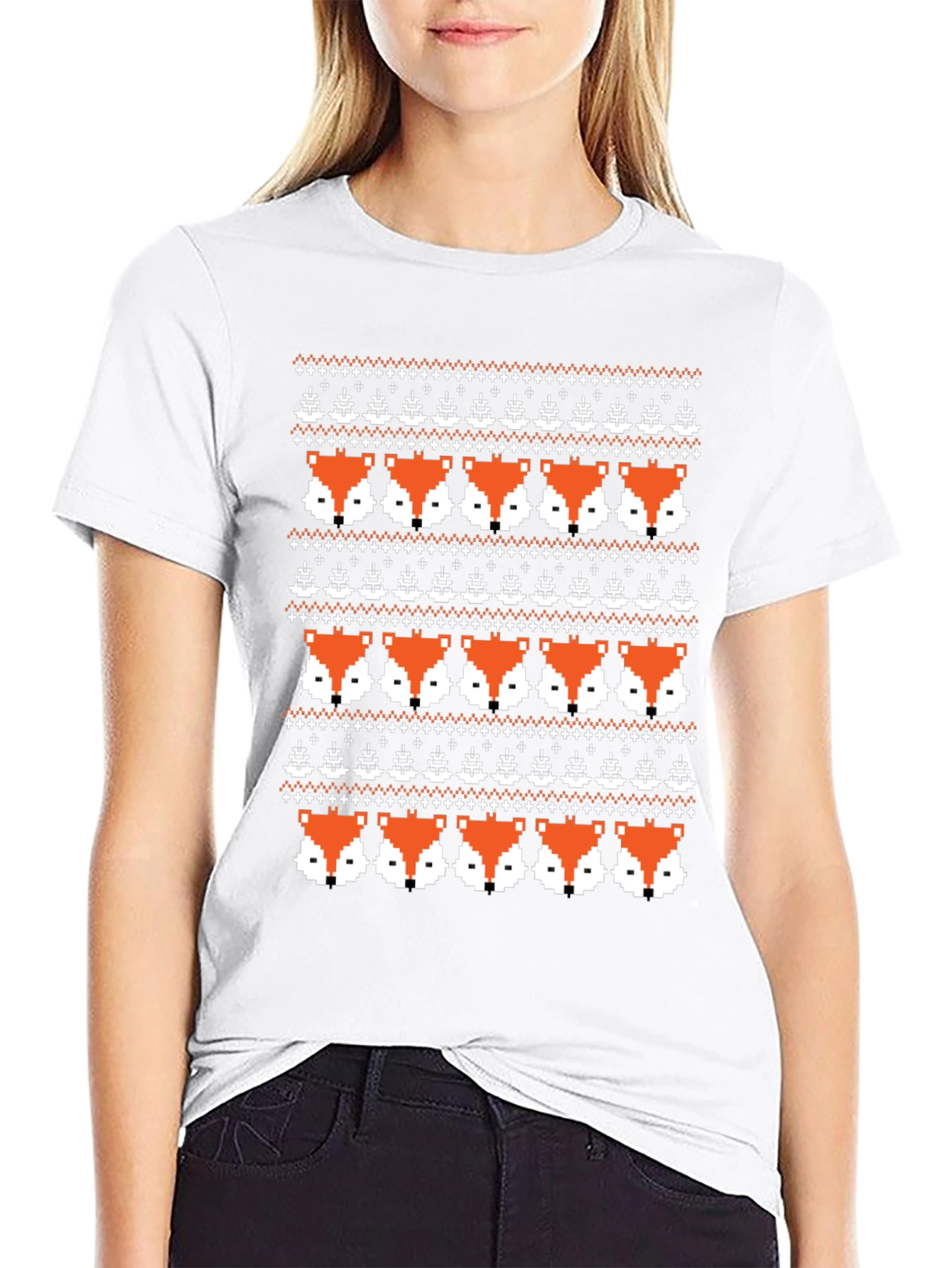 Pixel Fox Fair Isle Knit Pattern Graphic Tee