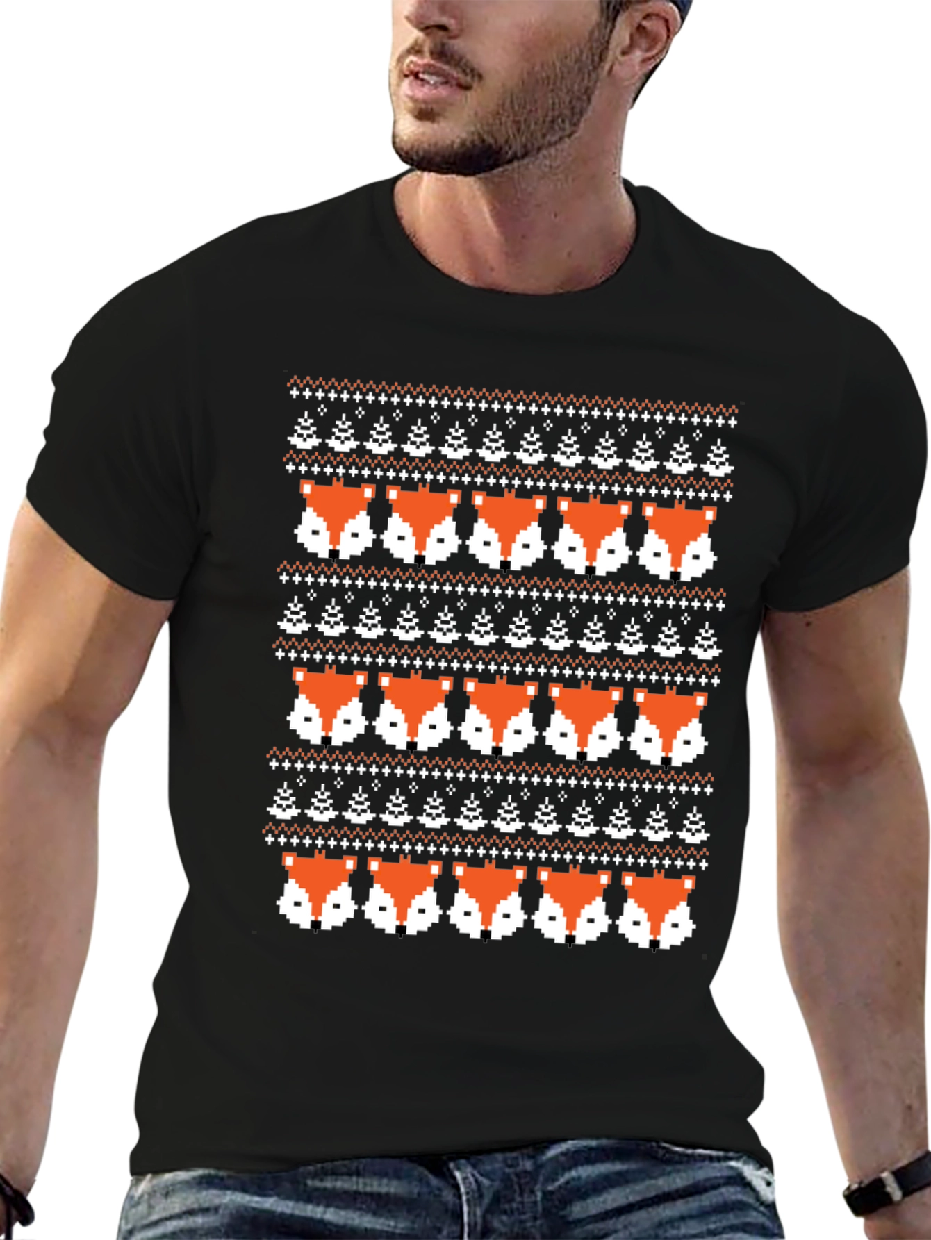 Pixel Fox Fair Isle Knit Pattern Graphic Tee