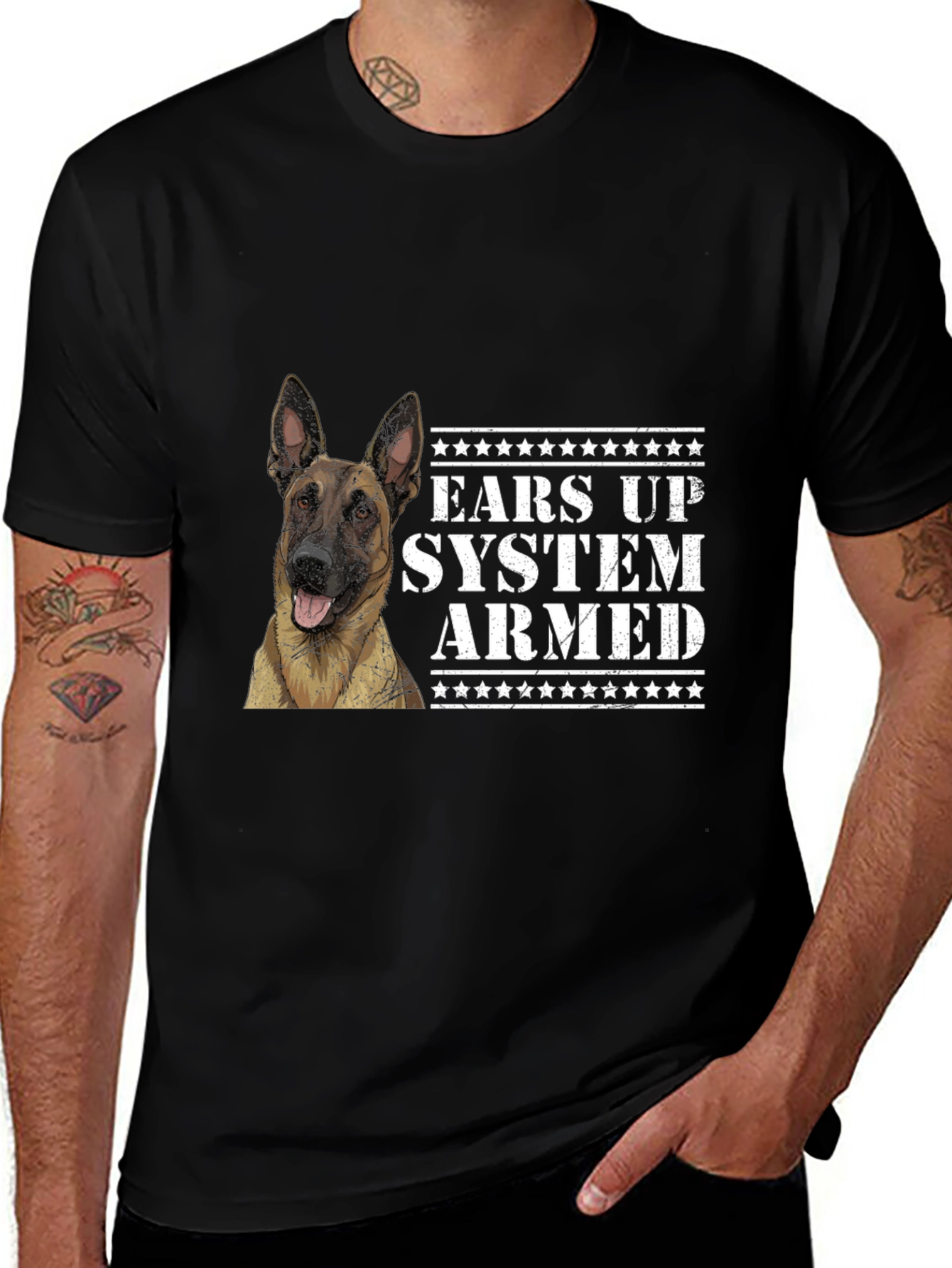 Ears Up System Armed Dog Graphic Tee