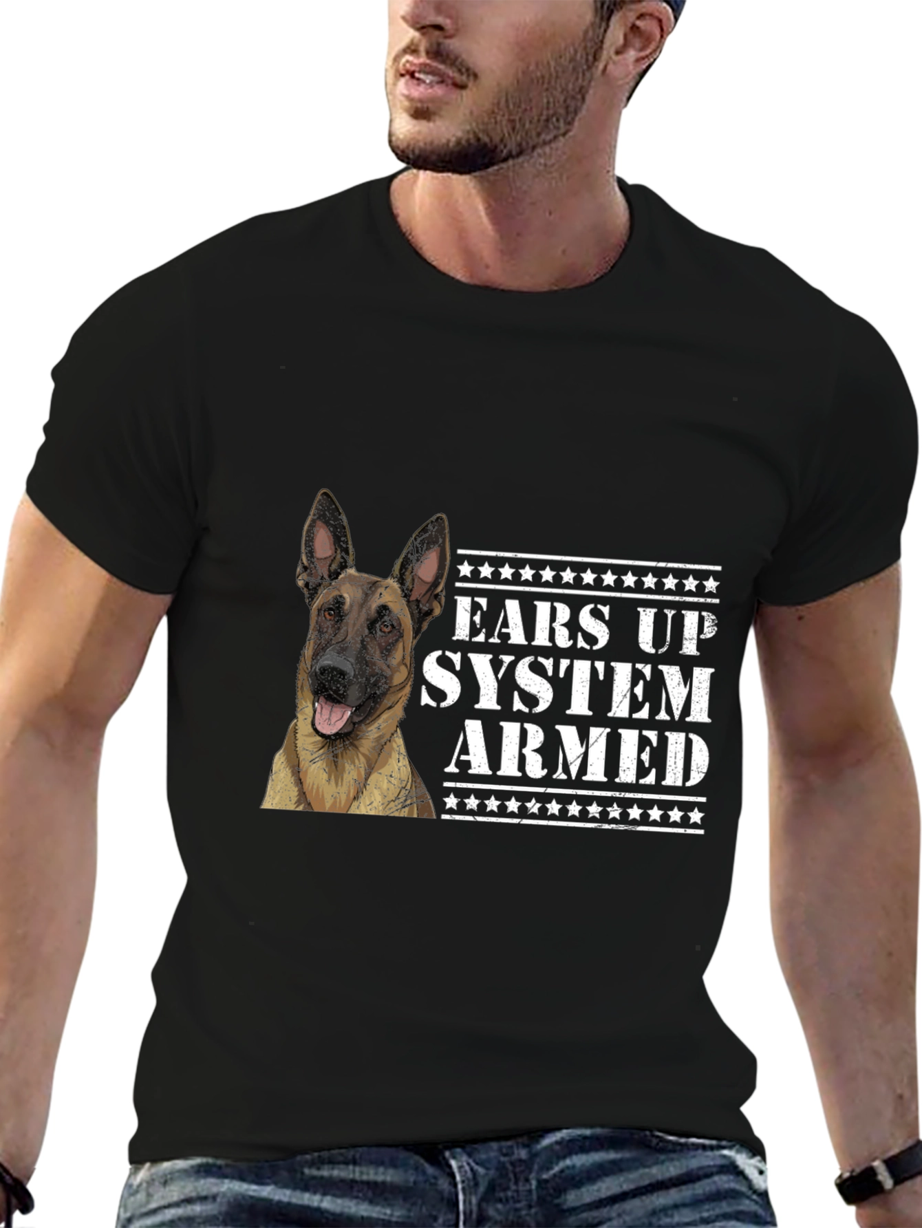 Ears Up System Armed Dog Graphic Tee