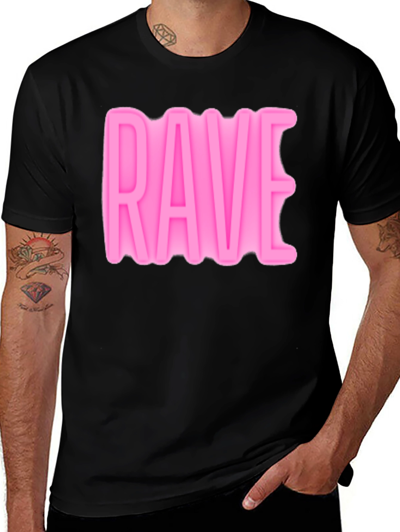 Rave Graphic T-Shirt - Soft Pink Design Black Cotton Tee