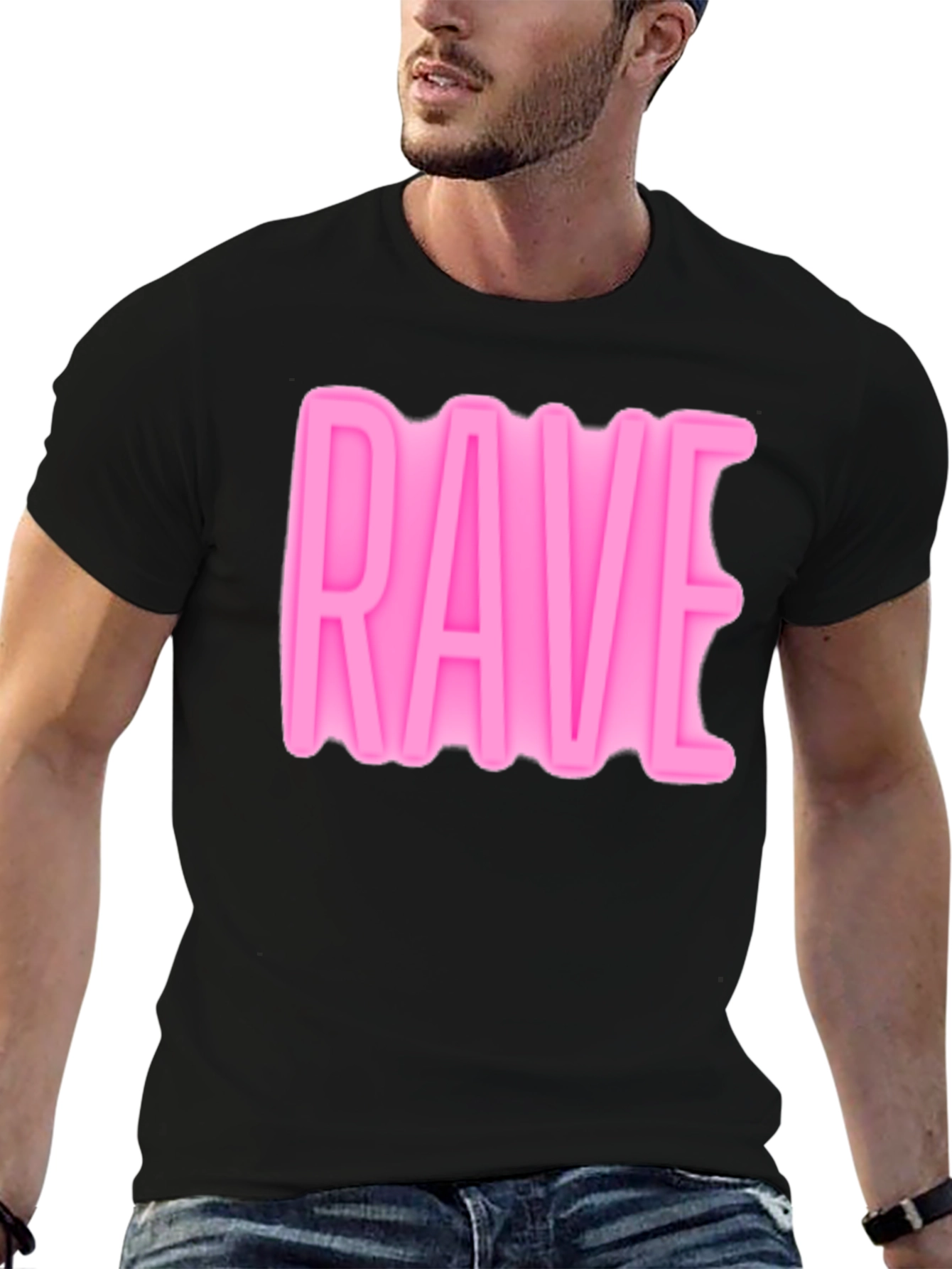 Rave Graphic T-Shirt - Soft Pink Design Black Cotton Tee