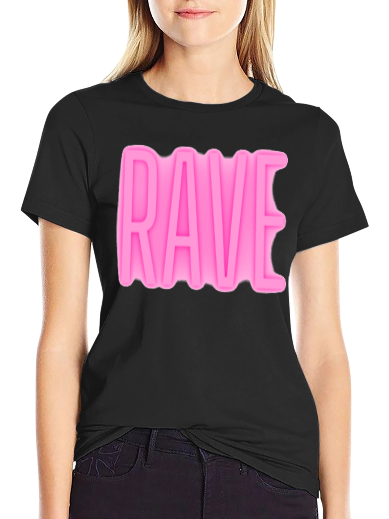 Rave Graphic T-Shirt - Soft Pink Design Black Cotton Tee