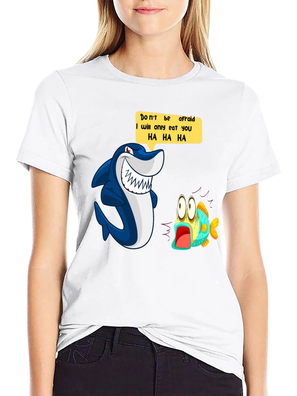Funny Shark Cartoon Graphic Print T-Shirt