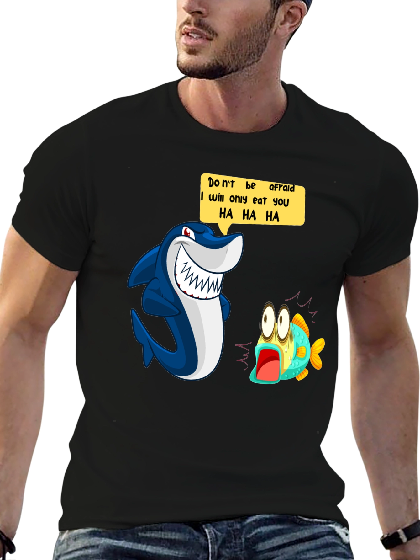 Funny Shark Cartoon Graphic Print T-Shirt