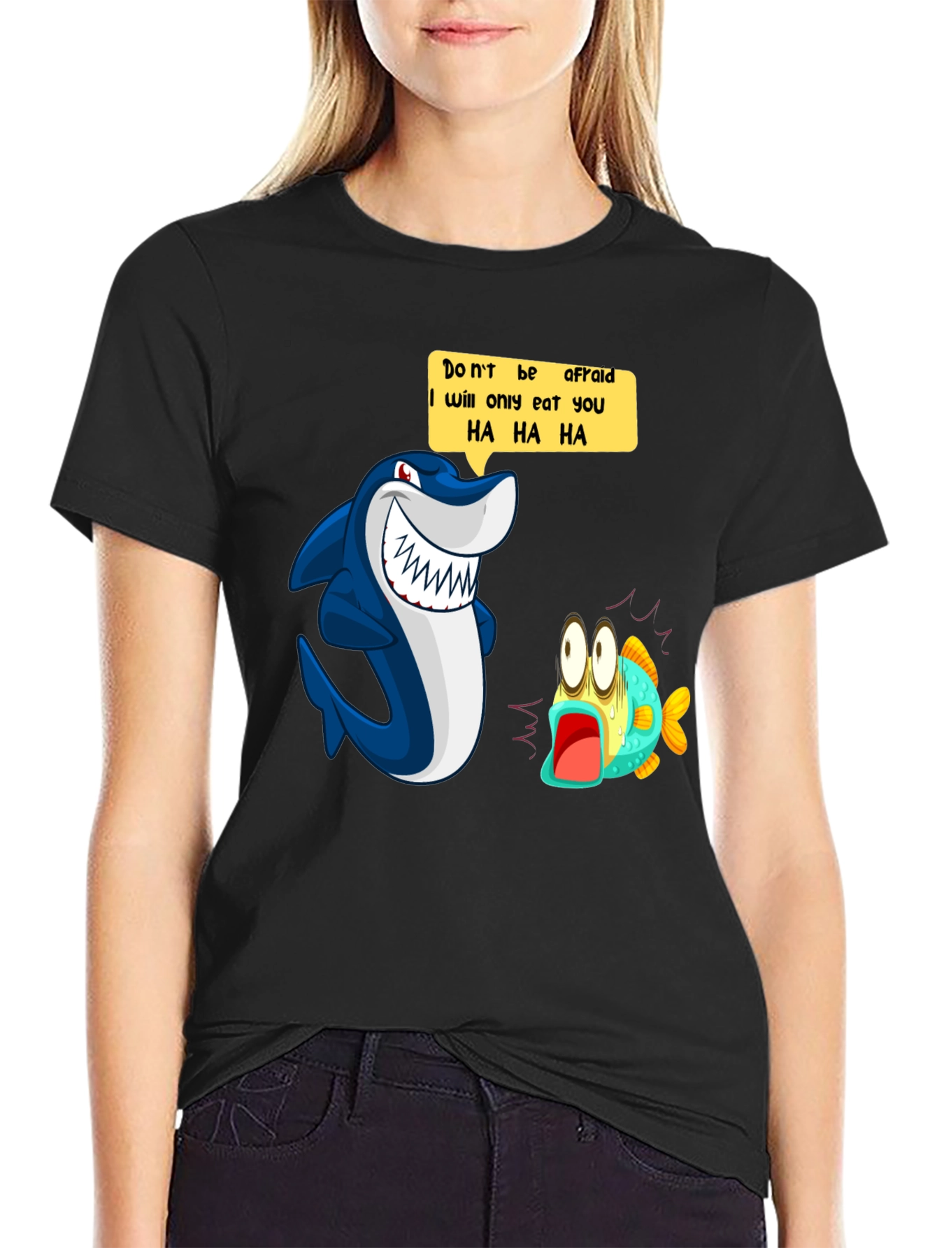 Funny Shark Cartoon Graphic Print T-Shirt