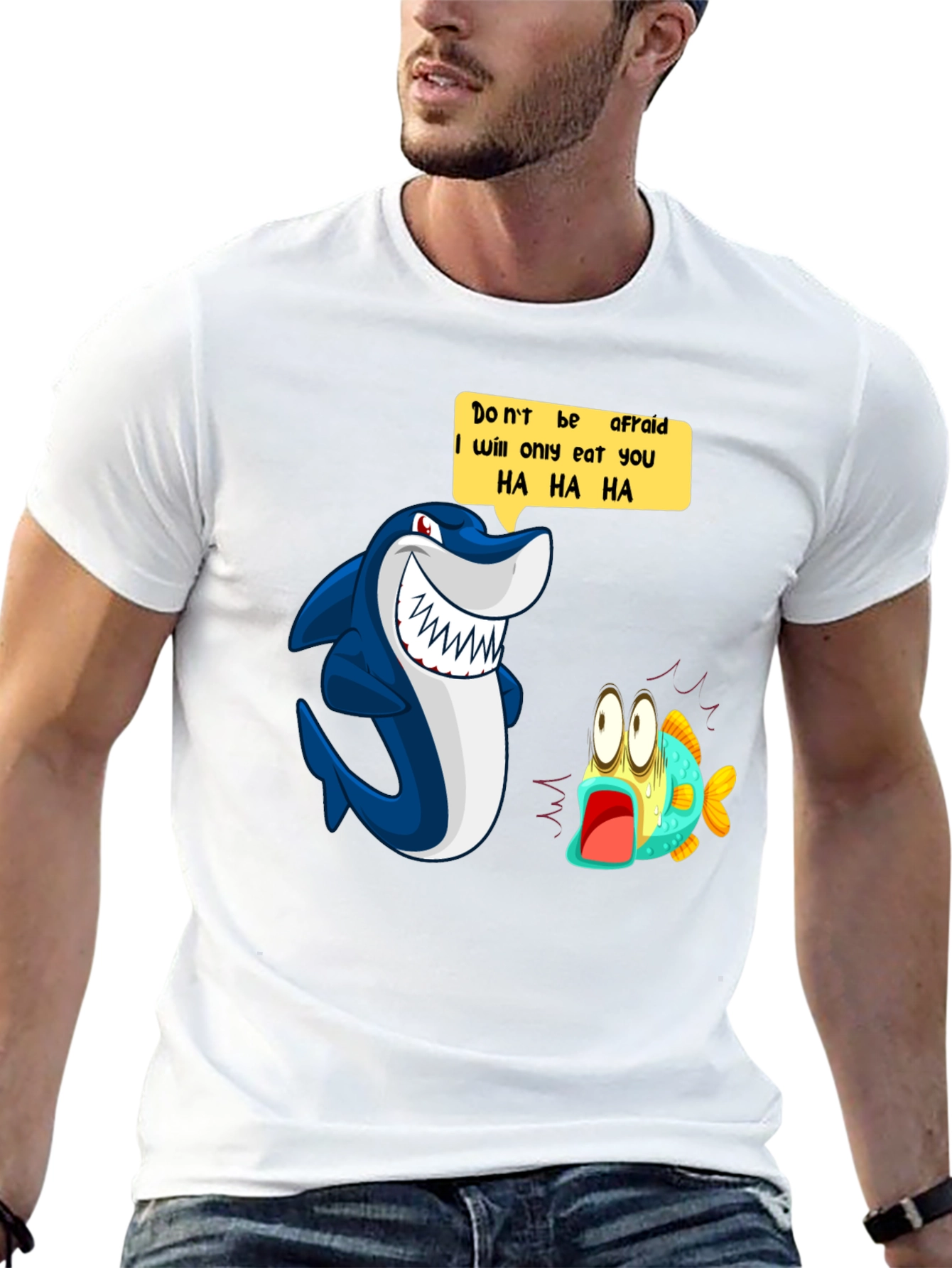 Funny Shark Cartoon Graphic Print T-Shirt
