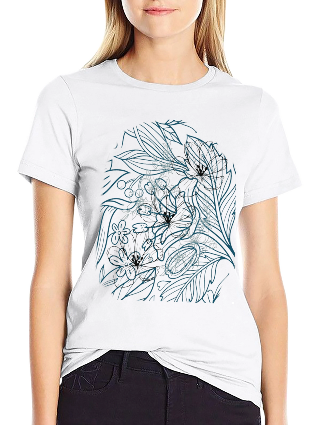 Floral Line Art T-Shirt