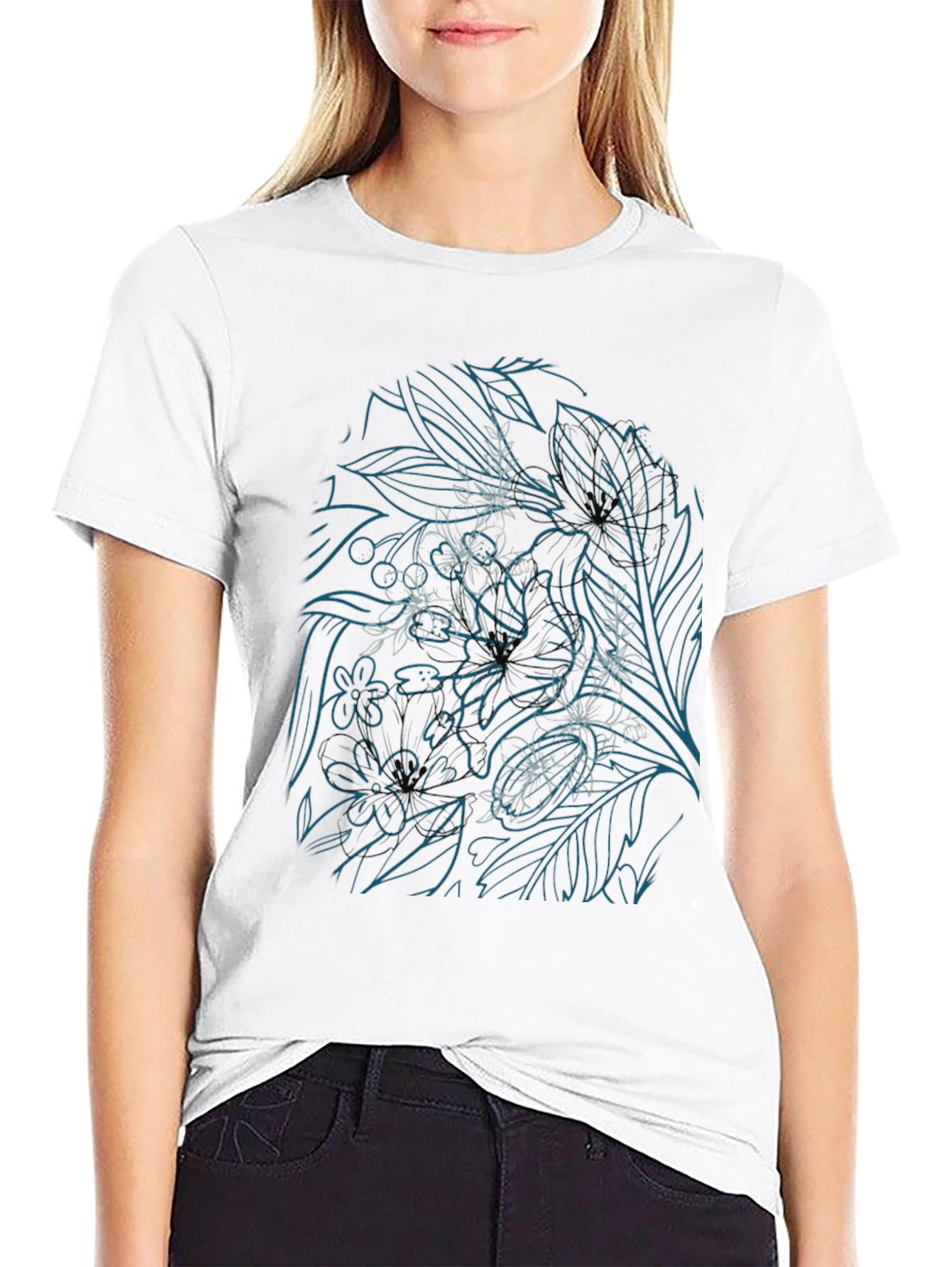 Floral Line Art T-Shirt