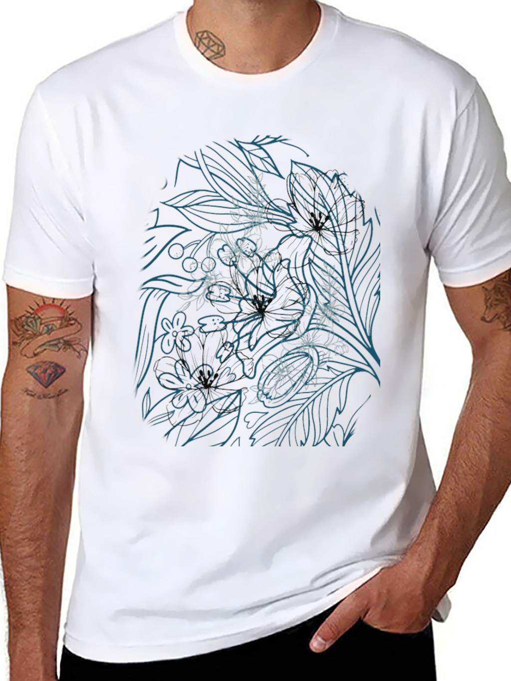 Floral Line Art T-Shirt
