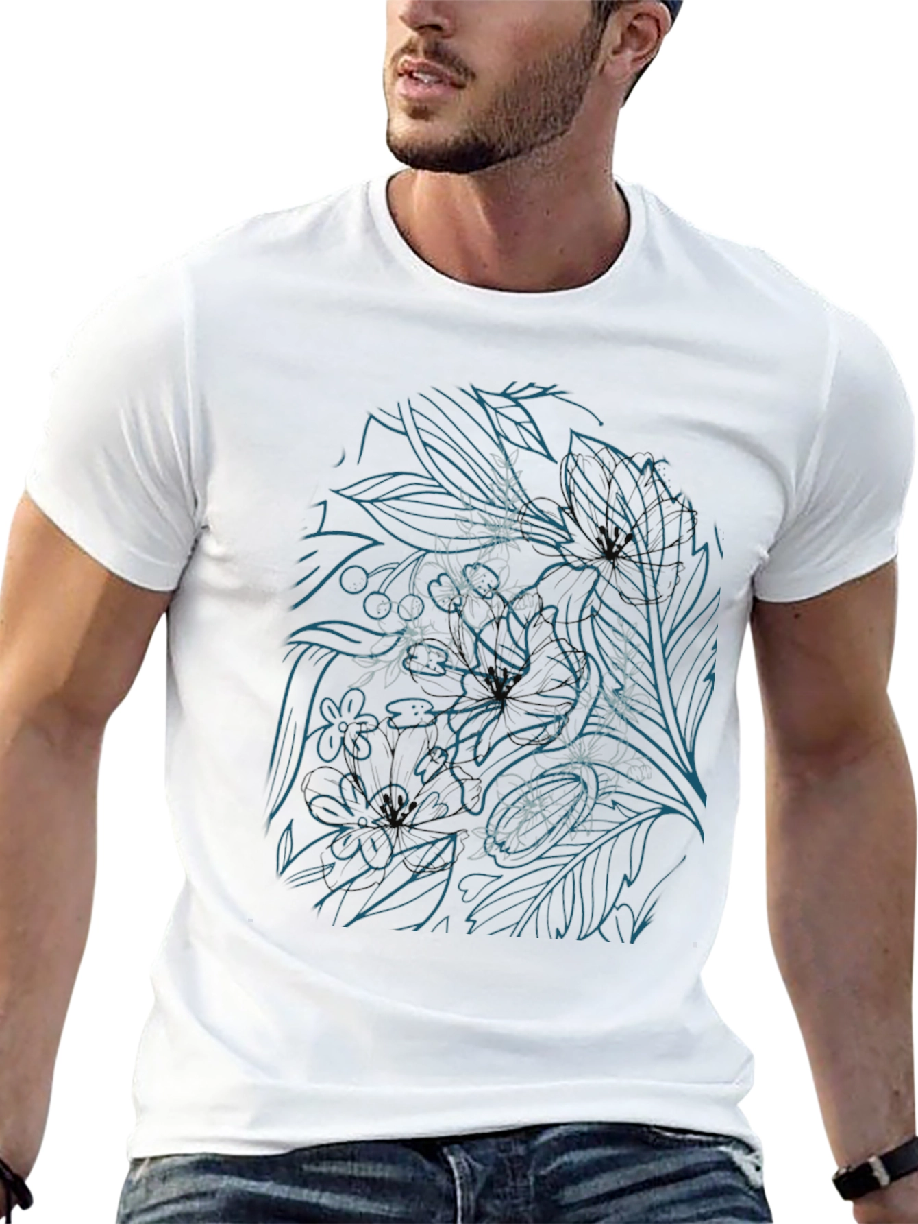 Floral Line Art T-Shirt