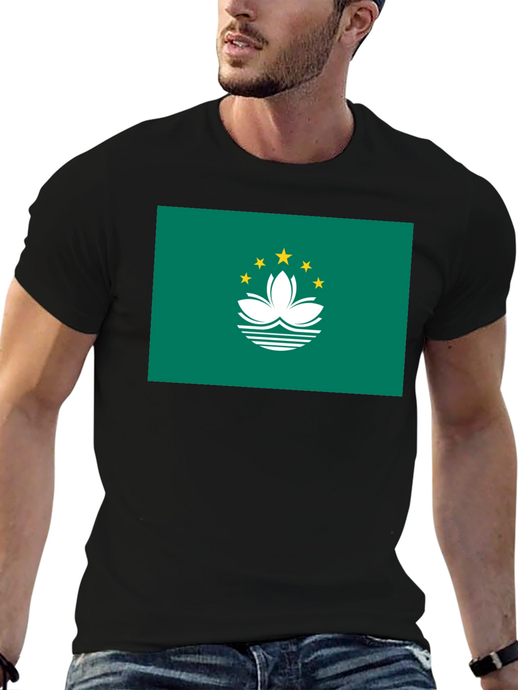 Macau Flag Graphic Tee - Black Cotton T-Shirt