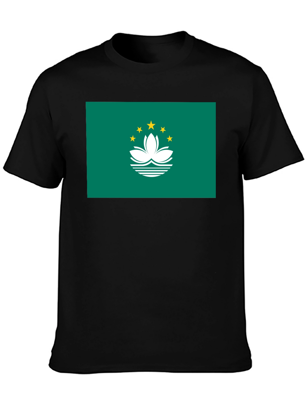 Macau Flag Graphic Tee - Black Cotton T-Shirt