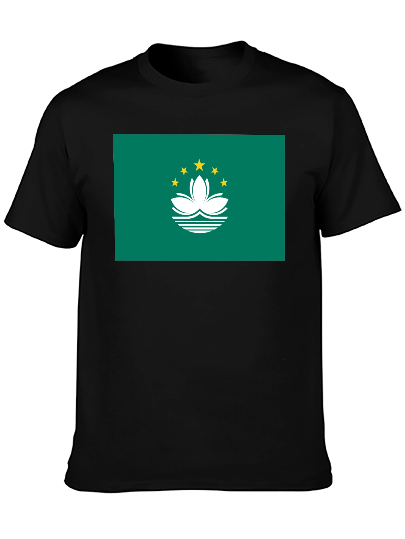 Macau Flag Graphic Tee - Black Cotton T-Shirt