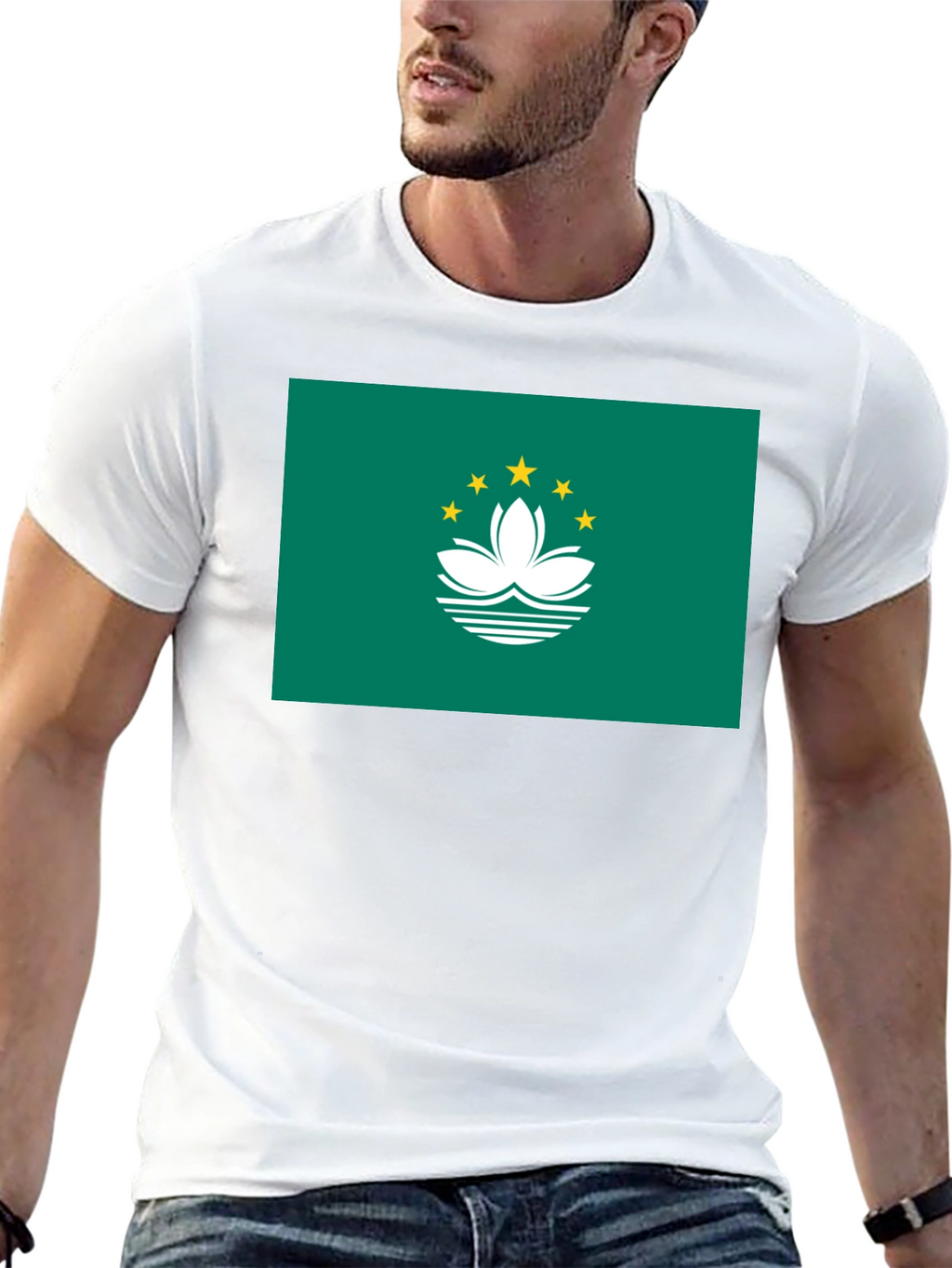 Macau Flag Graphic Tee - Black Cotton T-Shirt