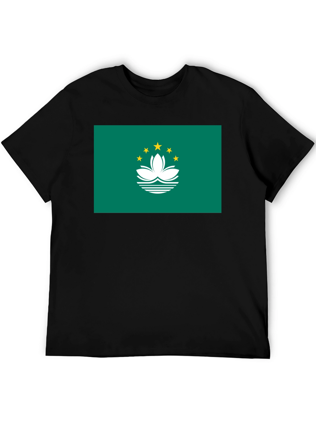 Macau Flag Graphic Tee - Black Cotton T-Shirt