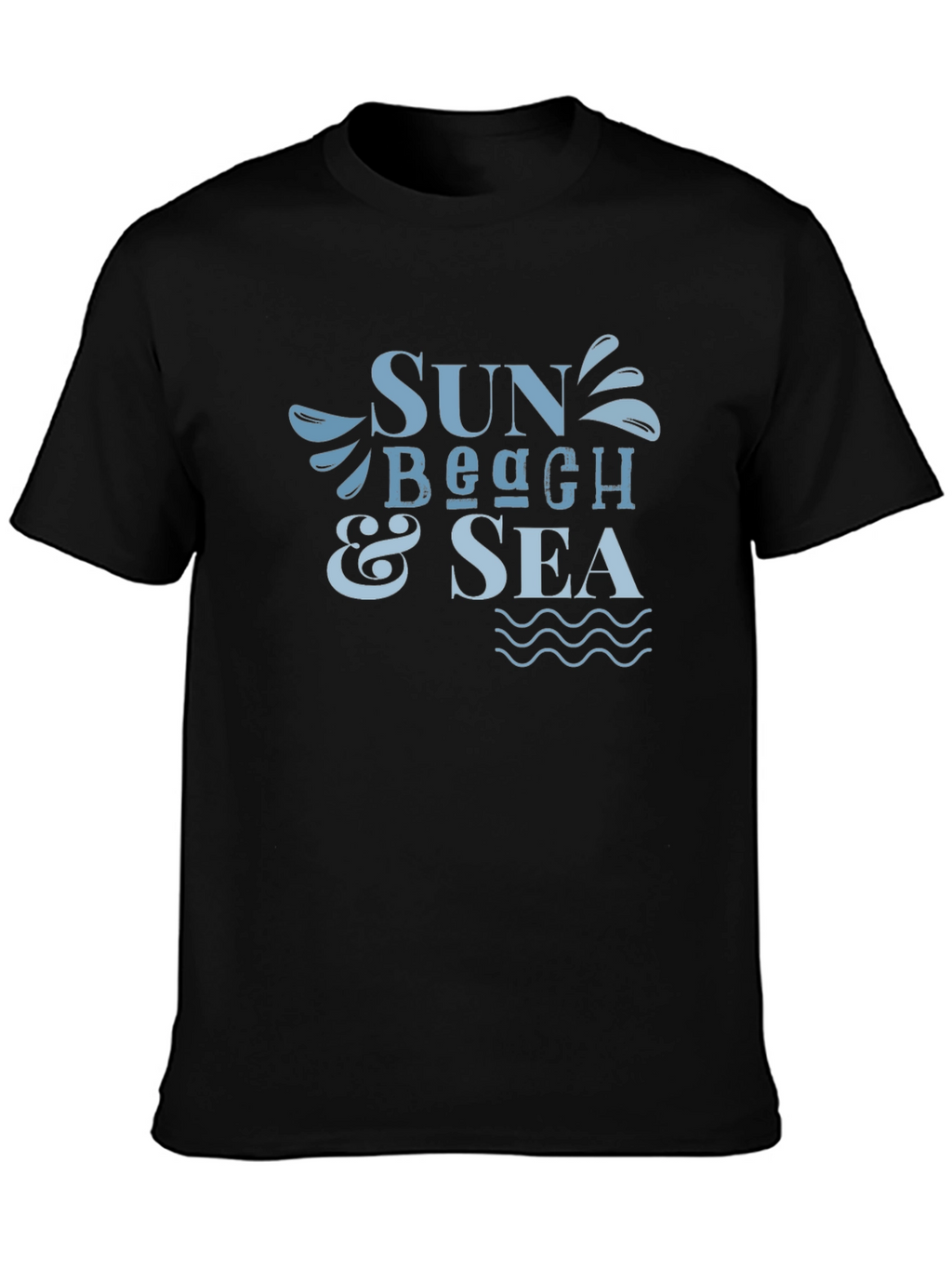 Sun Beach & Sea Graphic Black T-Shirt