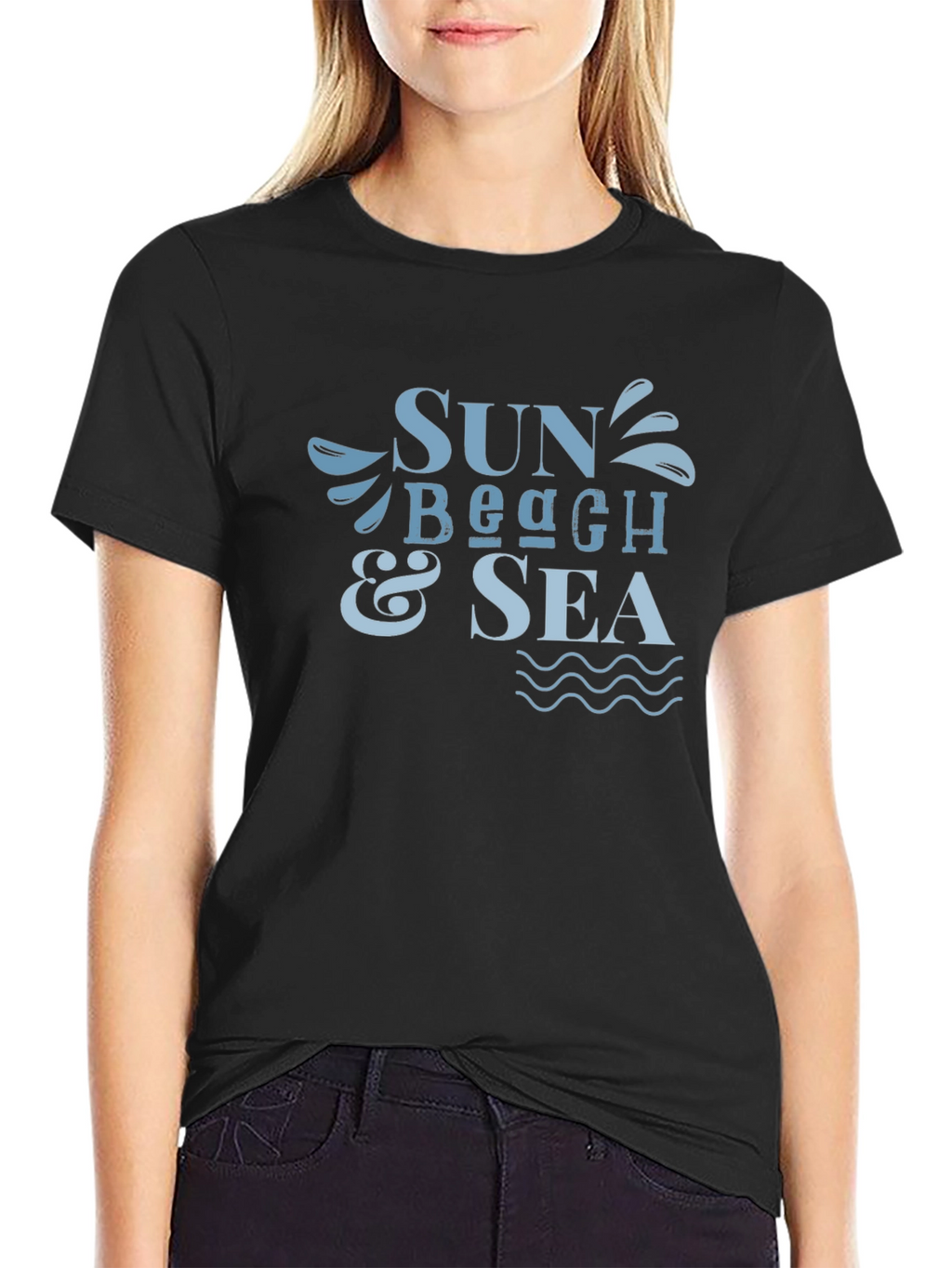 Sun Beach & Sea Graphic Black T-Shirt