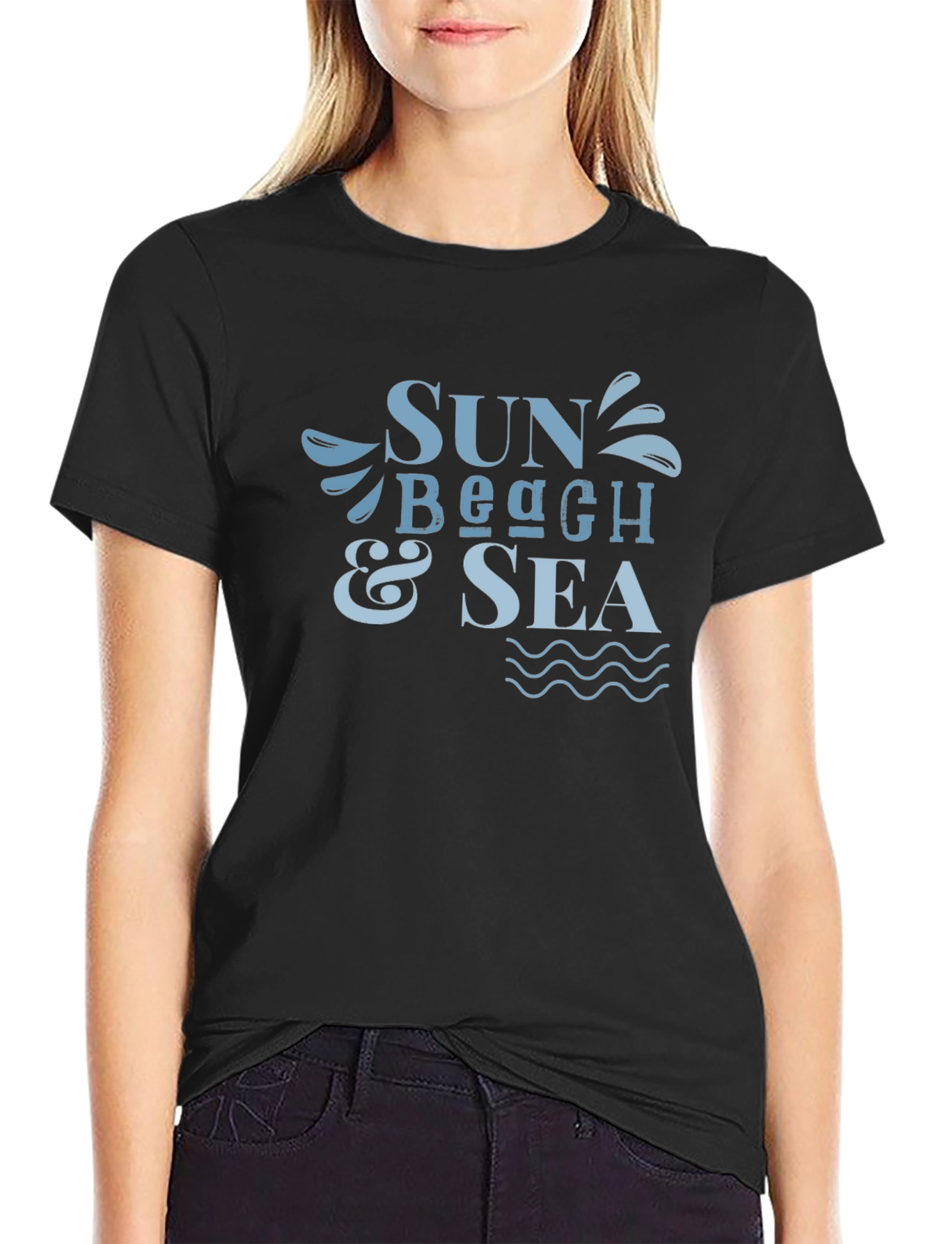 Sun Beach & Sea Graphic Black T-Shirt