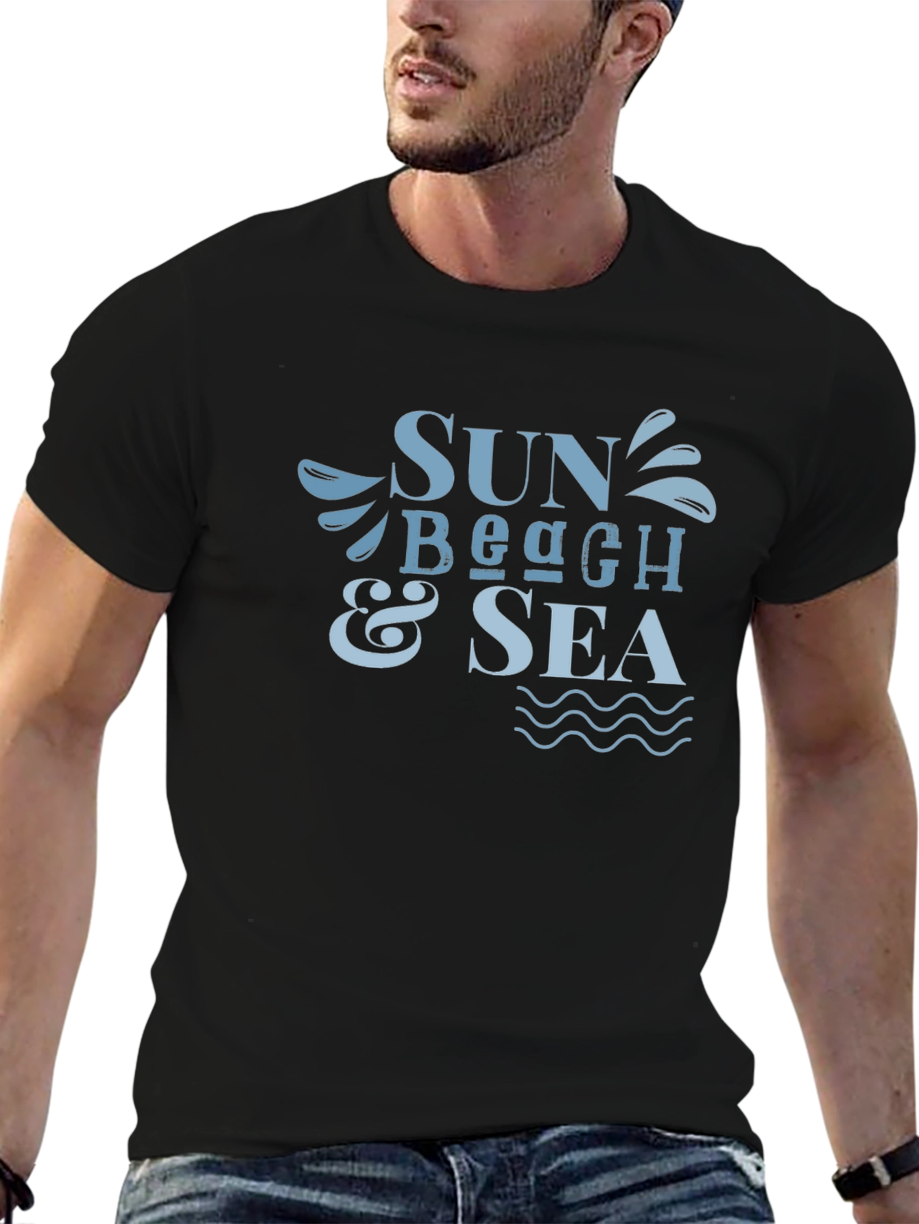 Sun Beach & Sea Graphic Black T-Shirt