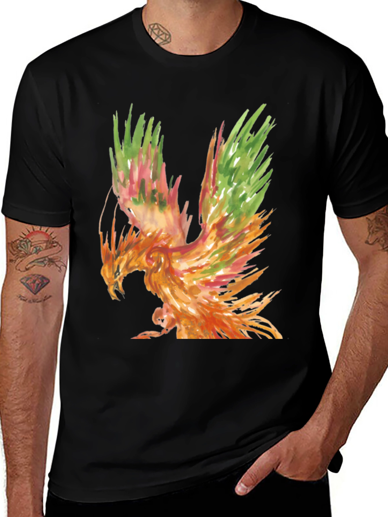 Watercolor Phoenix Graphic Tee - Black T-Shirt