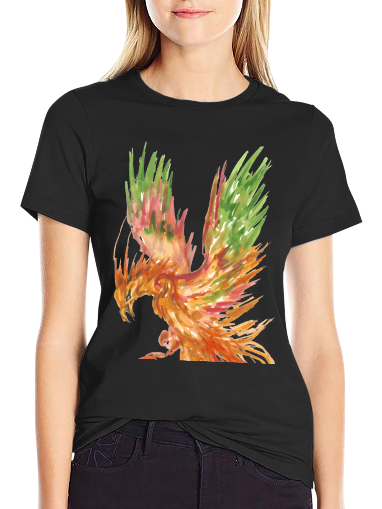 Watercolor Phoenix Graphic Tee - Black T-Shirt