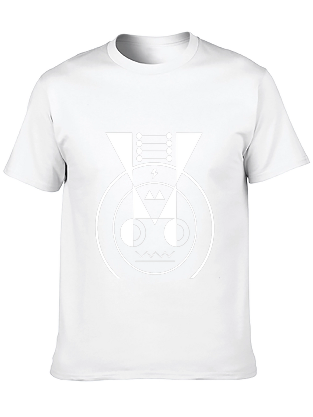 Geometric Robot Face Graphic Tee - Black Cotton Blend