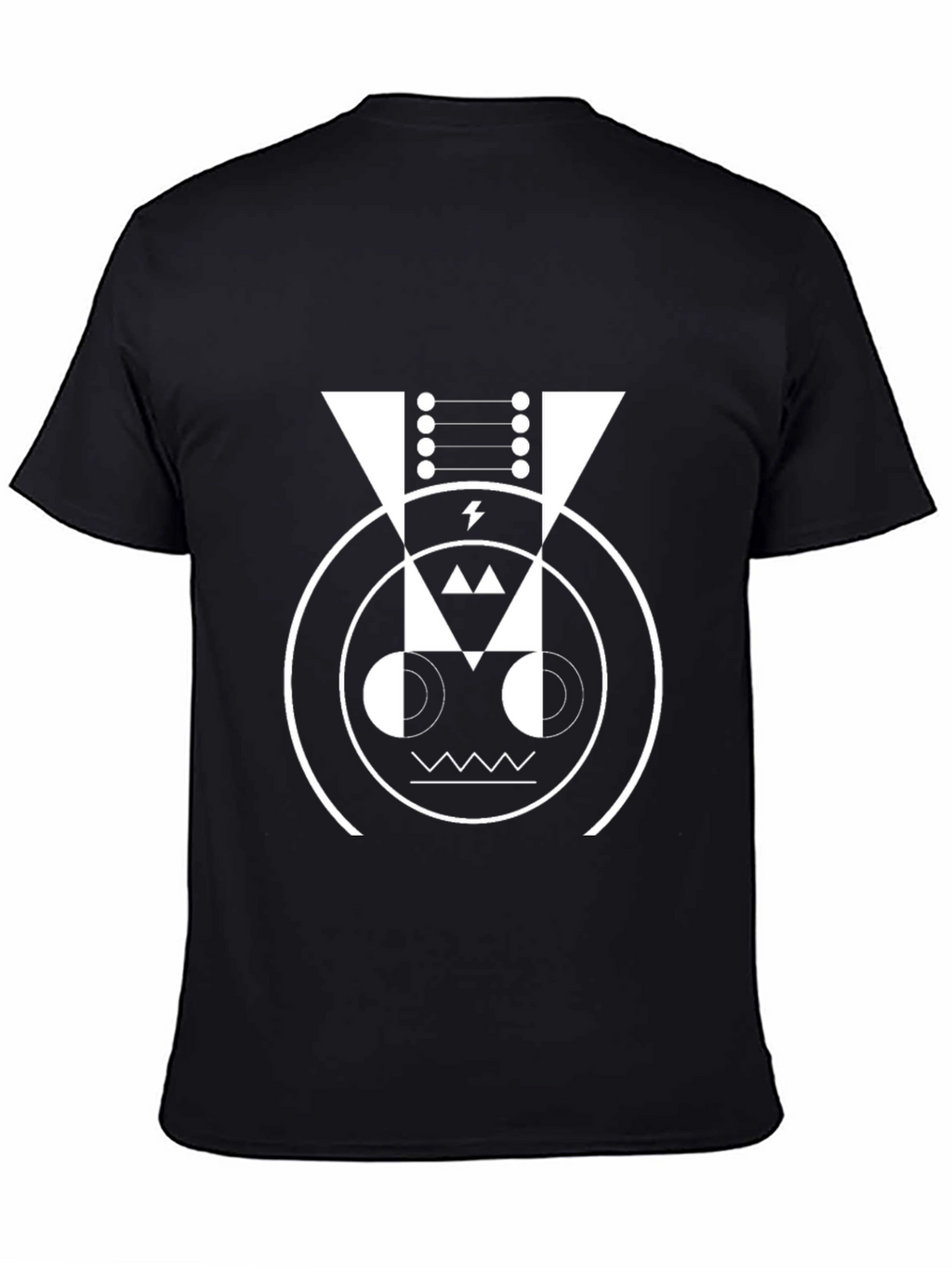 Geometric Robot Face Graphic Tee - Black Cotton Blend