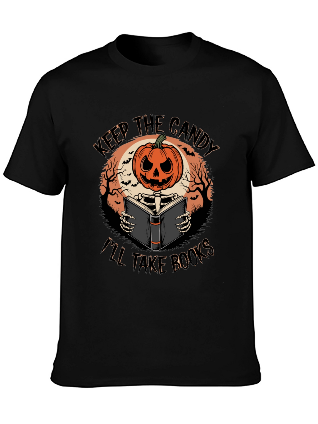 Halloween Pumpkin Skeleton Reading Book T-Shirt
