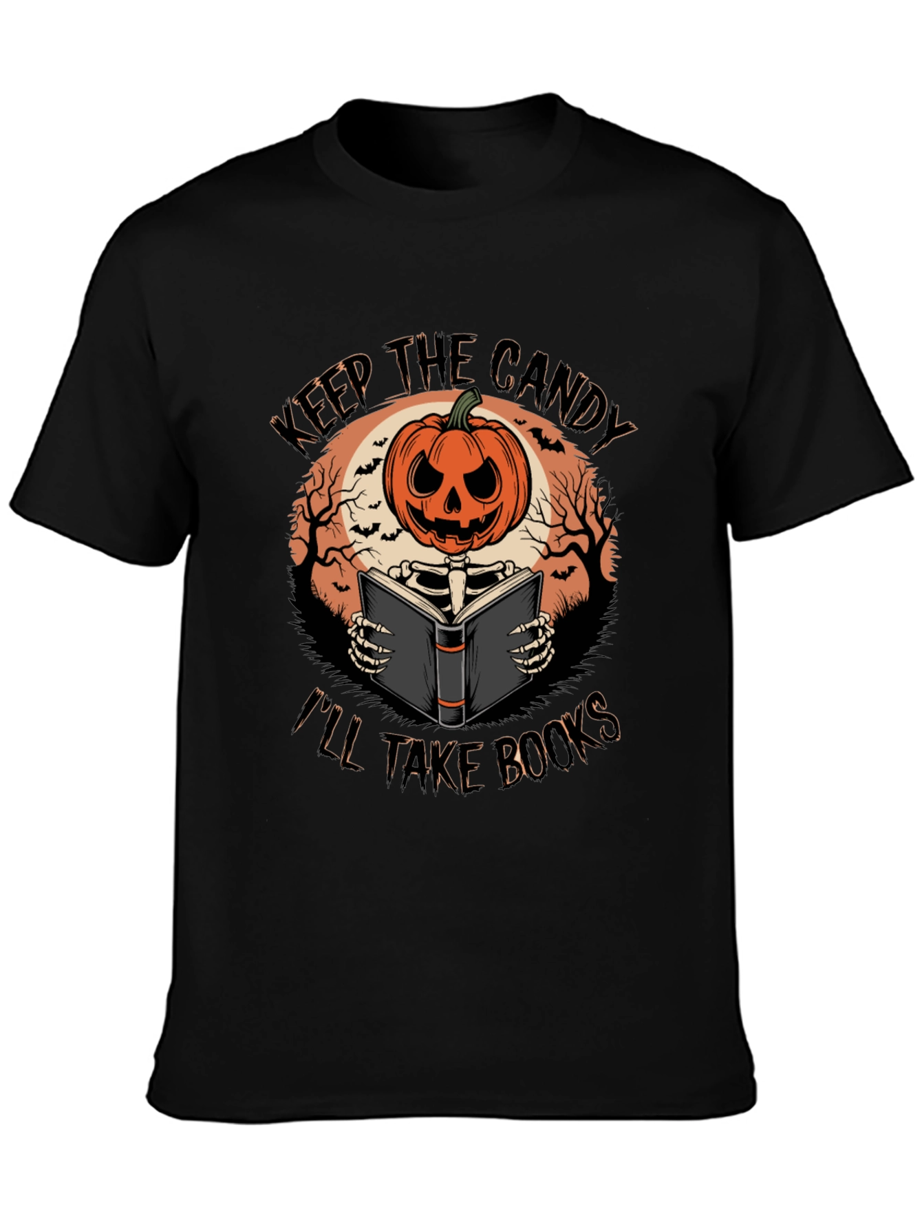 Halloween Pumpkin Skeleton Reading Book T-Shirt