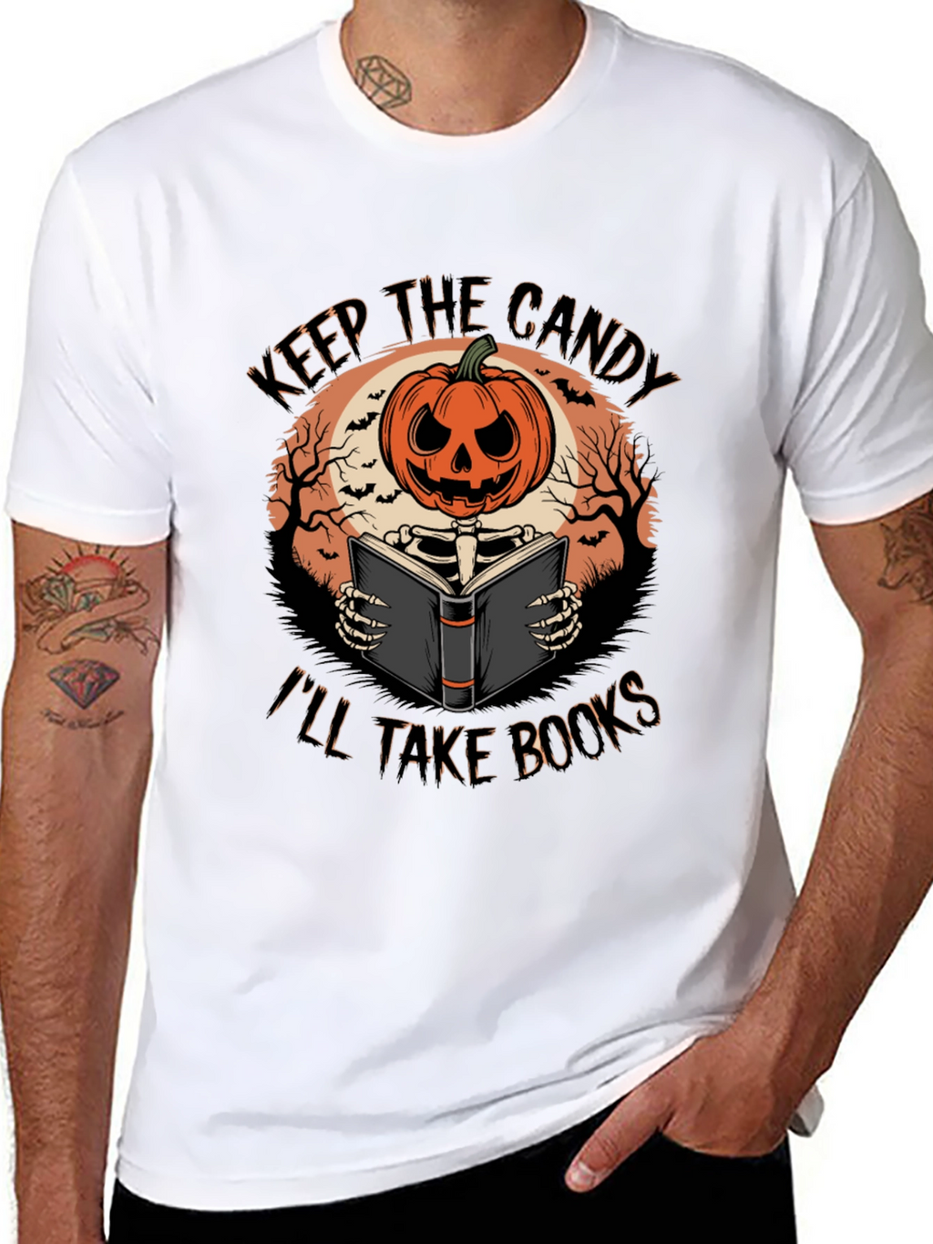 Halloween Pumpkin Skeleton Reading Book T-Shirt