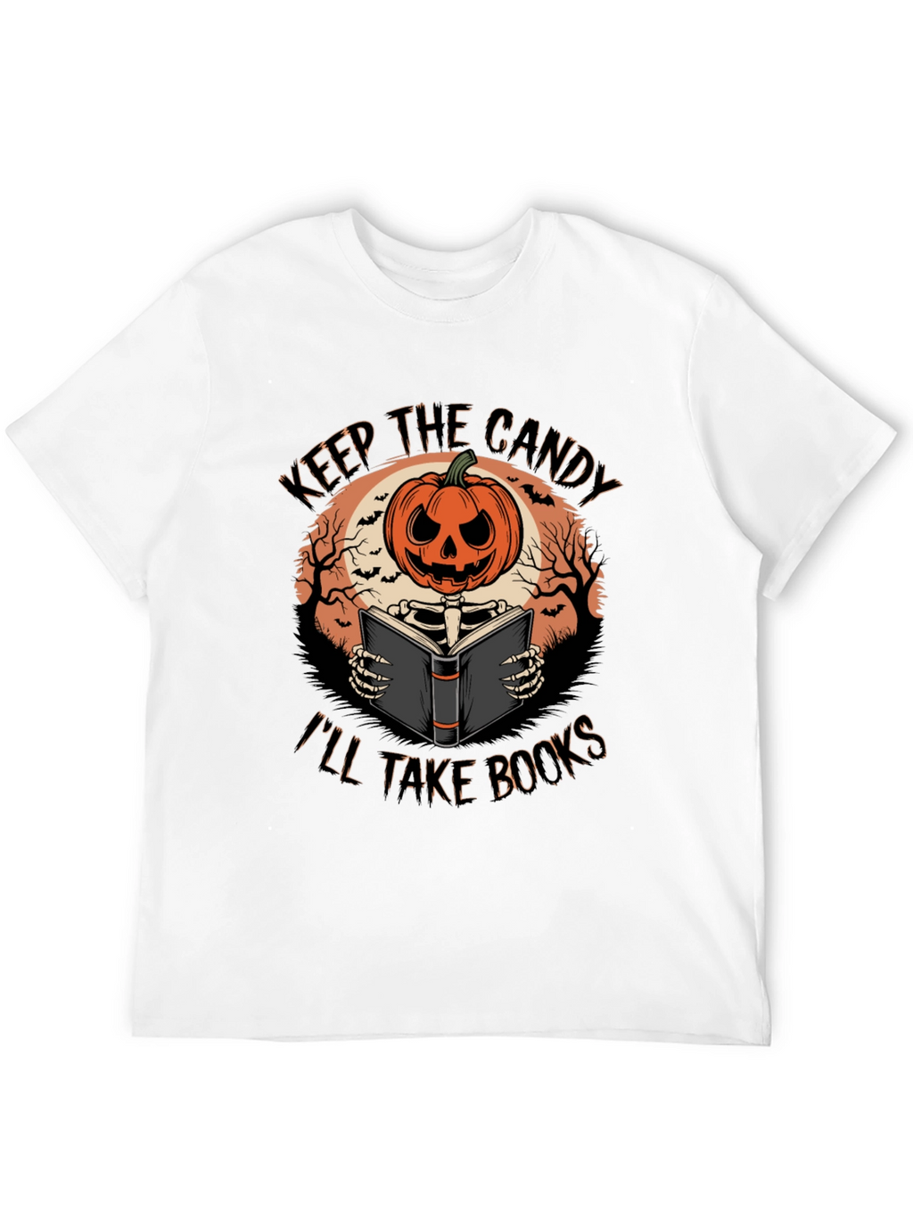 Halloween Pumpkin Skeleton Reading Book T-Shirt
