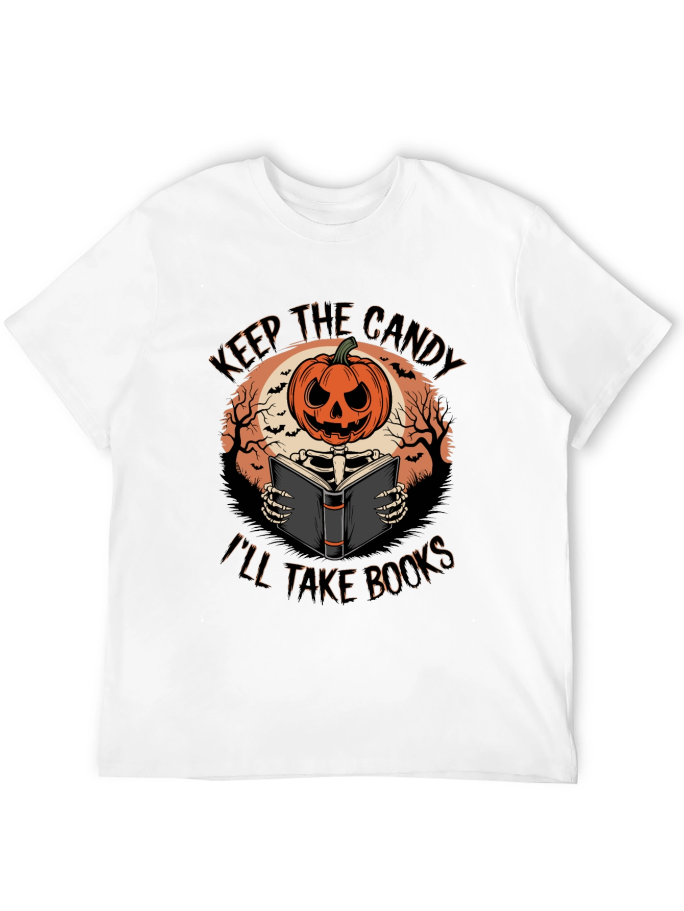 Halloween Pumpkin Skeleton Reading Book T-Shirt