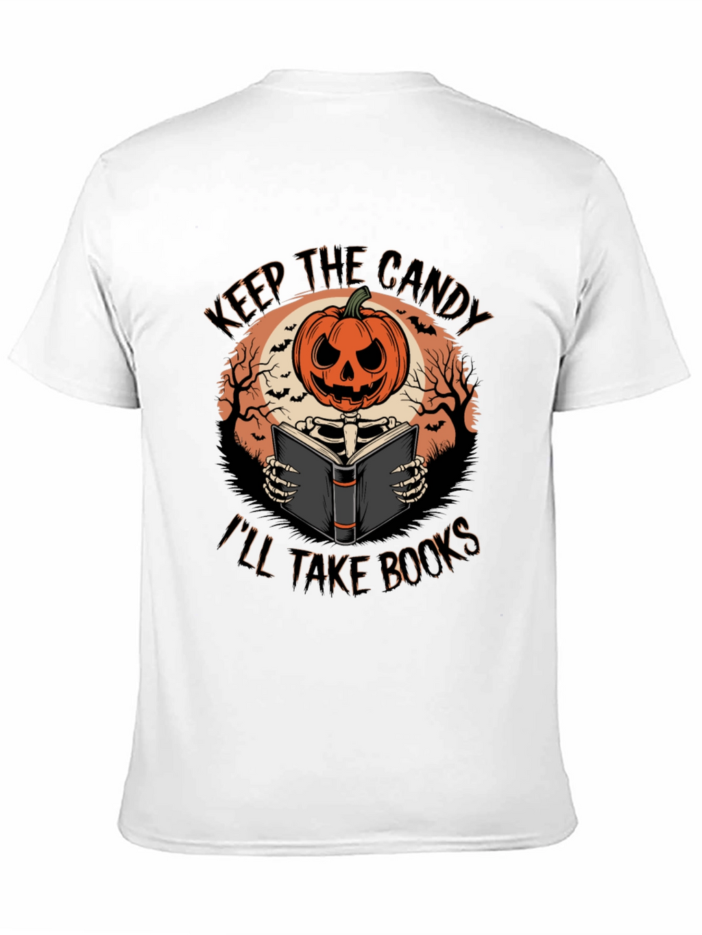 Halloween Pumpkin Skeleton Reading Book T-Shirt