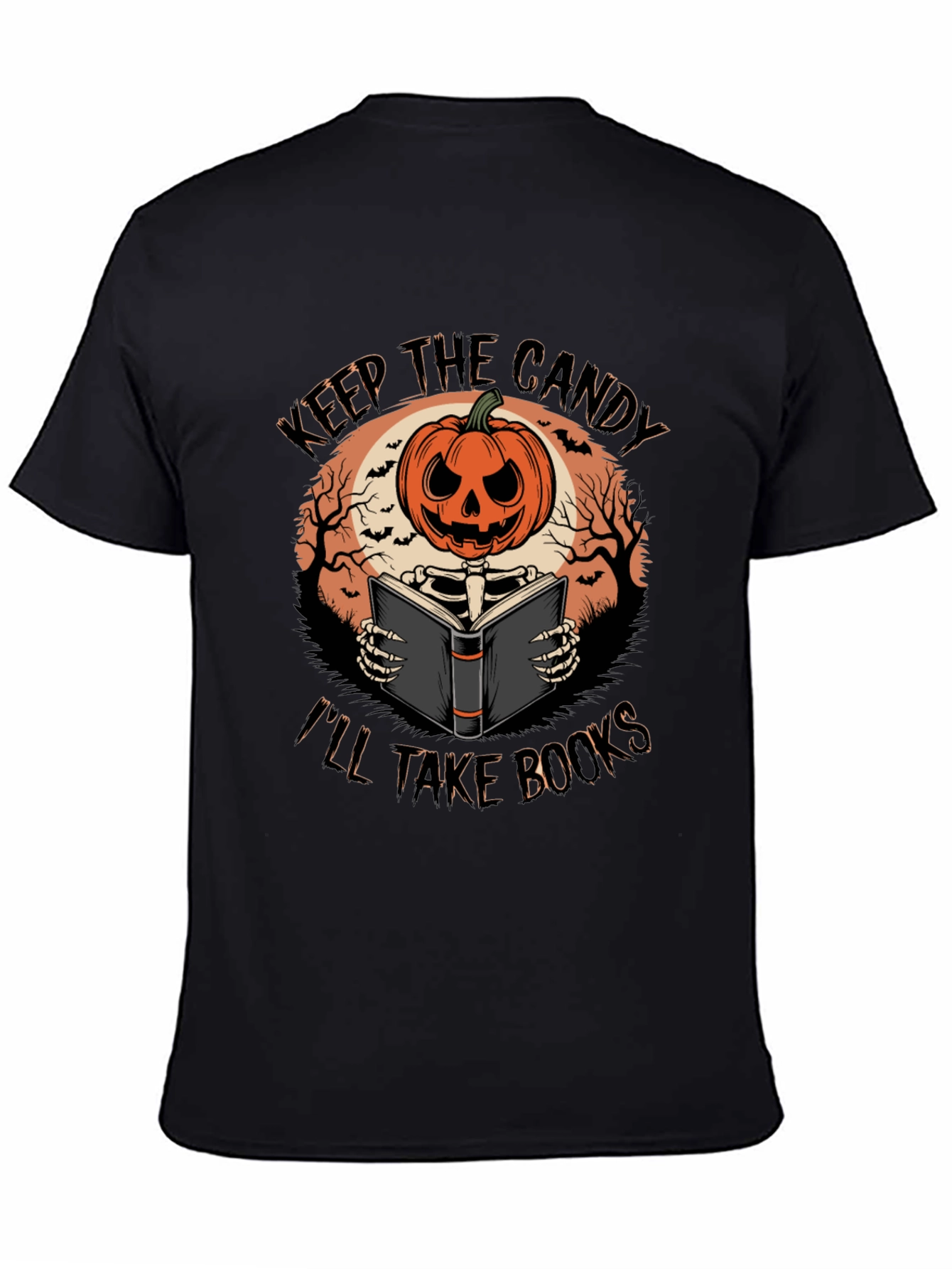 Halloween Pumpkin Skeleton Reading Book T-Shirt