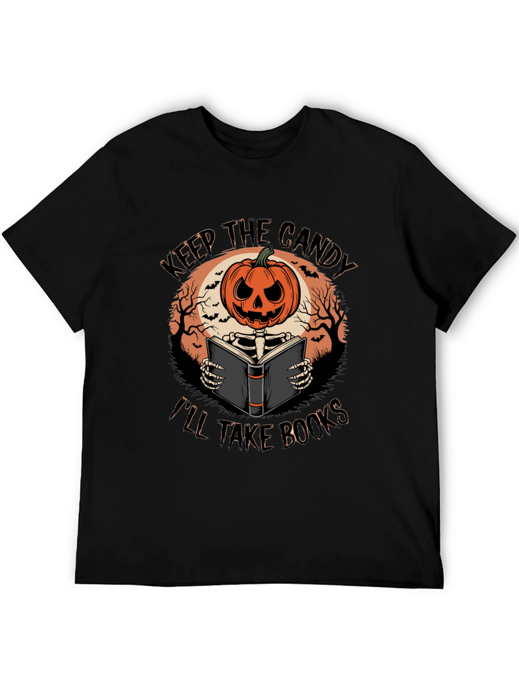 Halloween Pumpkin Skeleton Reading Book T-Shirt
