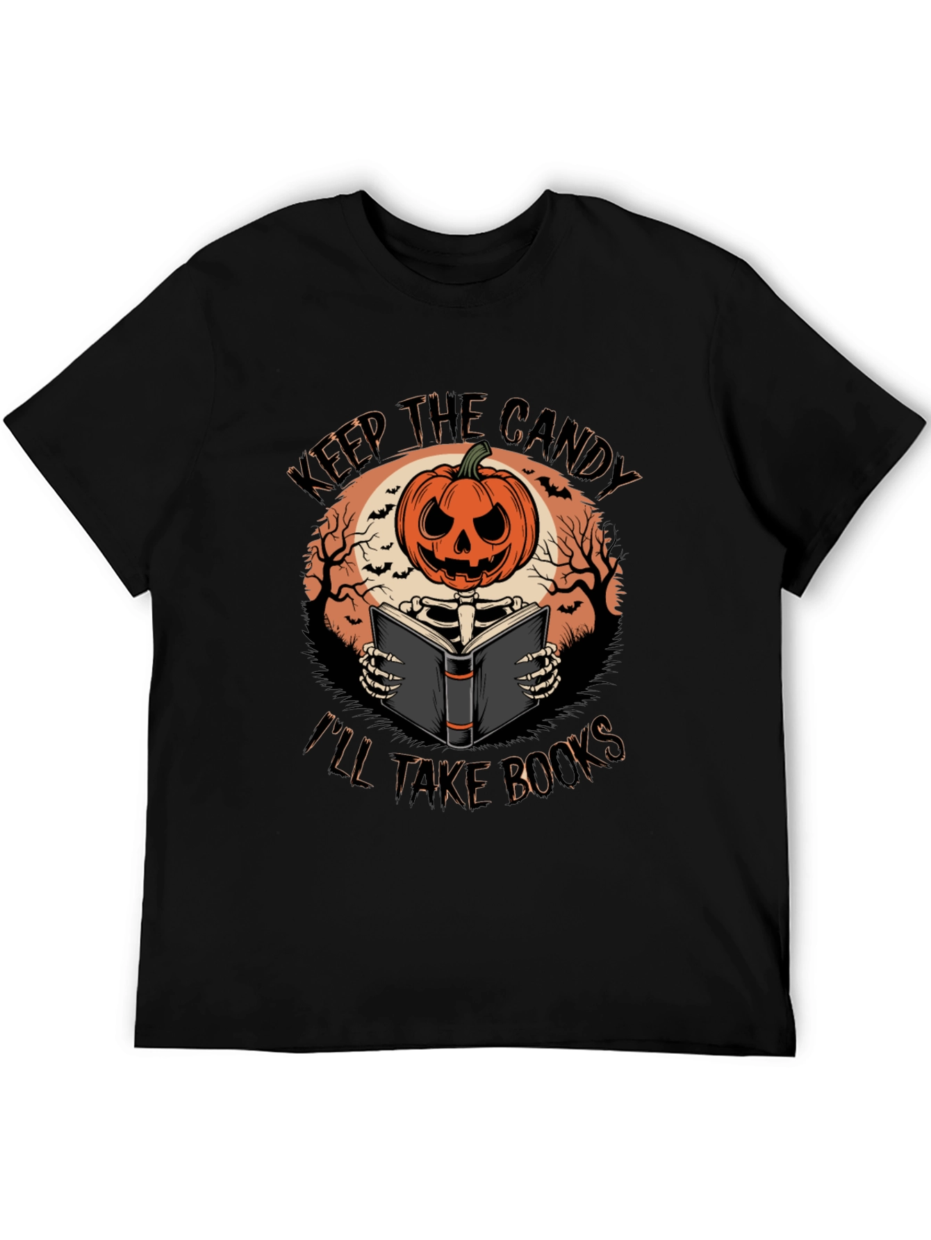 Halloween Pumpkin Skeleton Reading Book T-Shirt