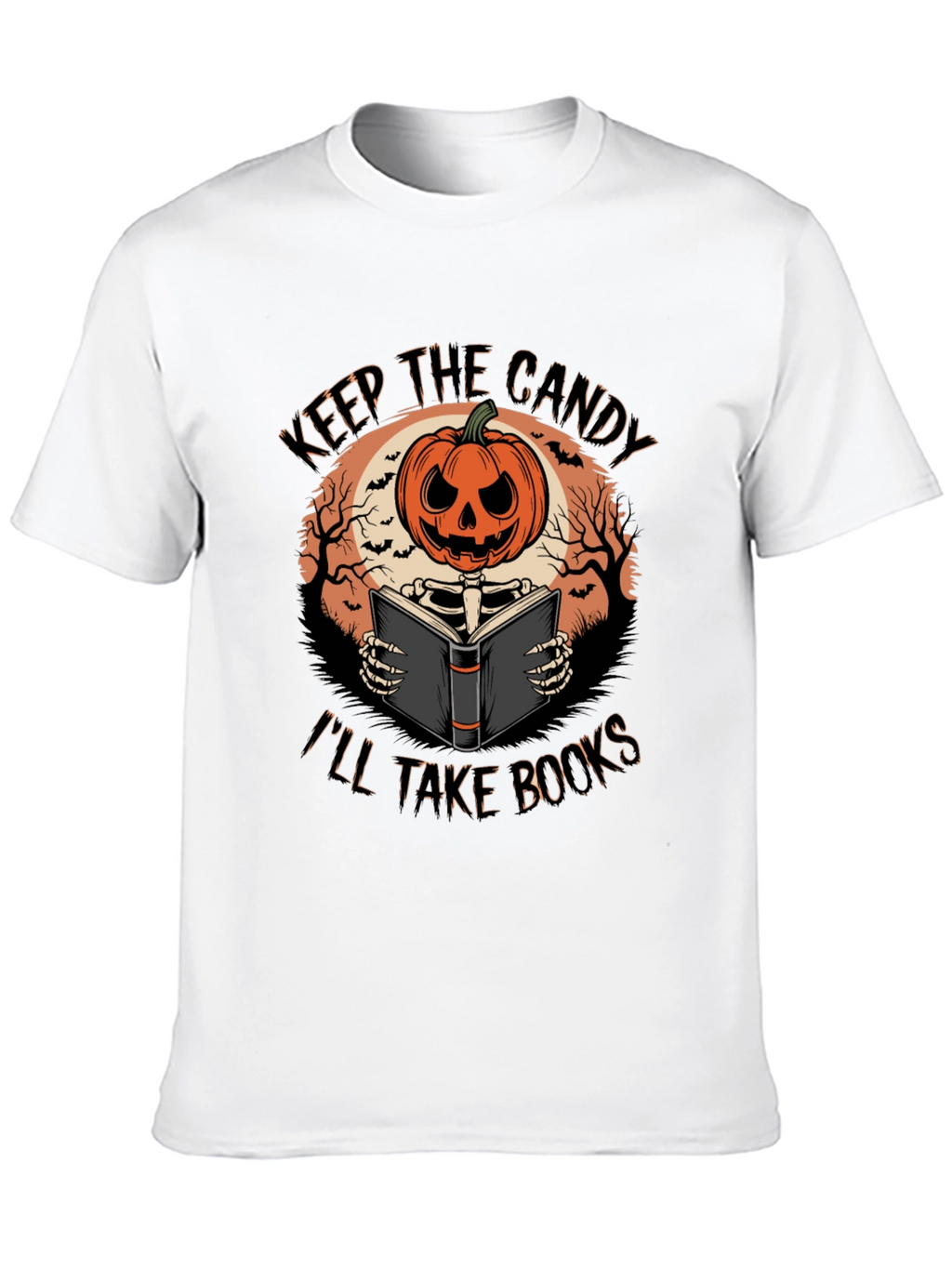 Halloween Pumpkin Skeleton Reading Book T-Shirt