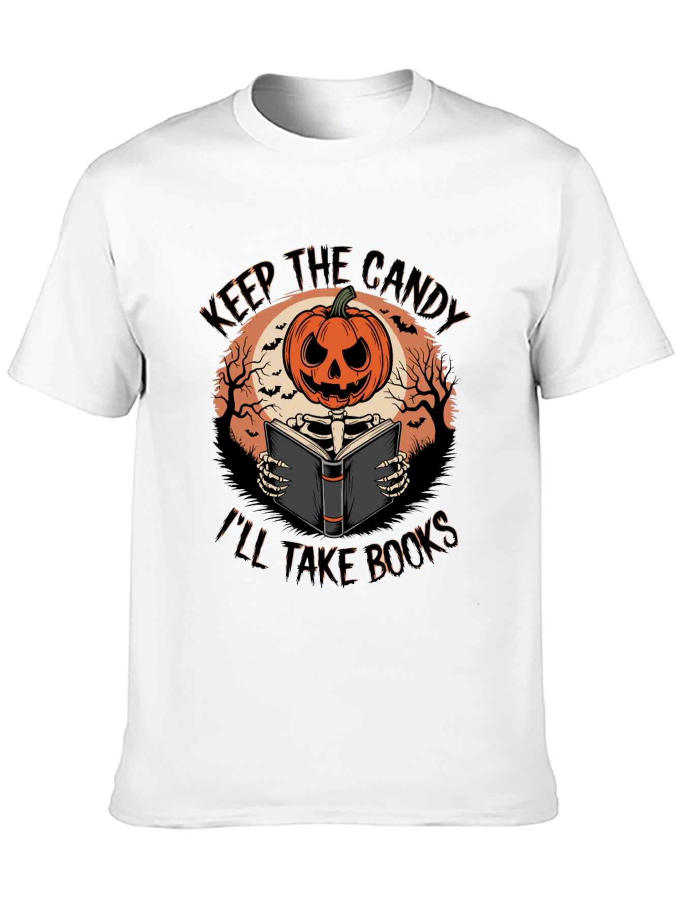 Halloween Pumpkin Skeleton Reading Book T-Shirt