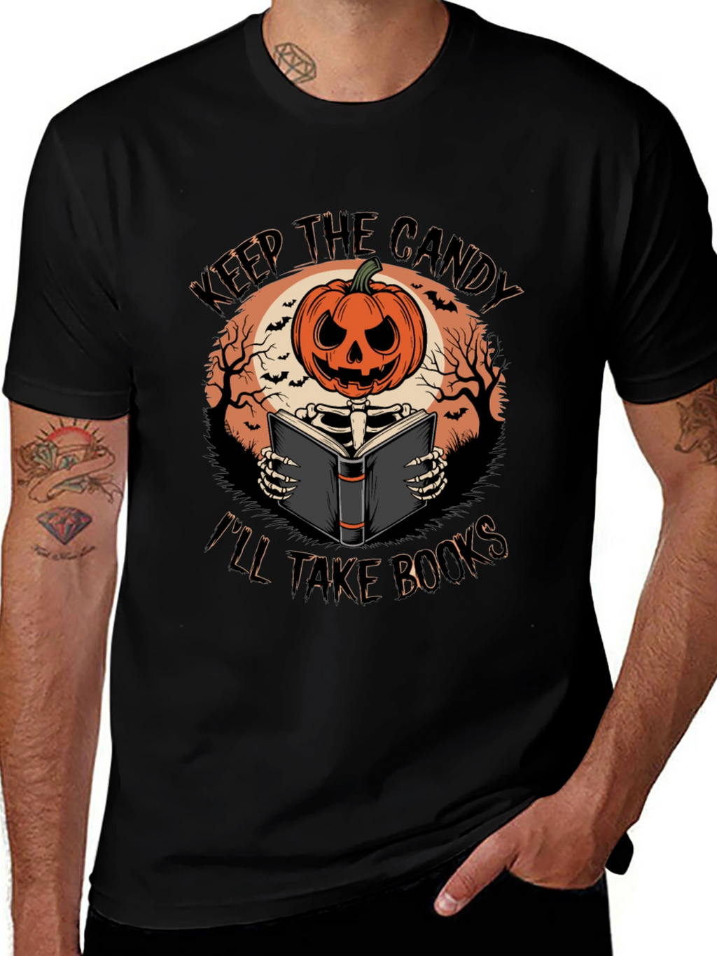 Halloween Pumpkin Skeleton Reading Book T-Shirt