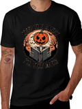 Halloween Pumpkin Skeleton Reading Book T-Shirt