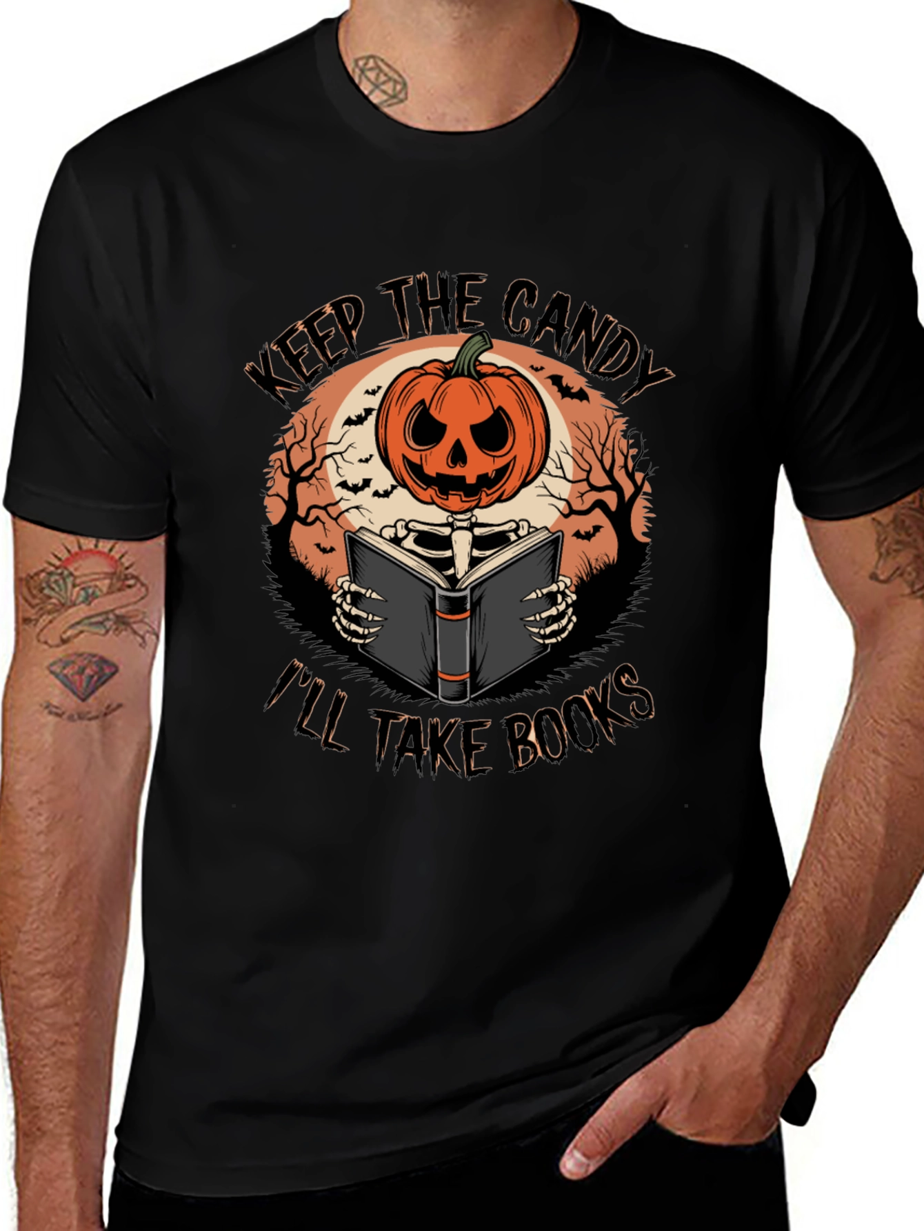 Halloween Pumpkin Skeleton Reading Book T-Shirt