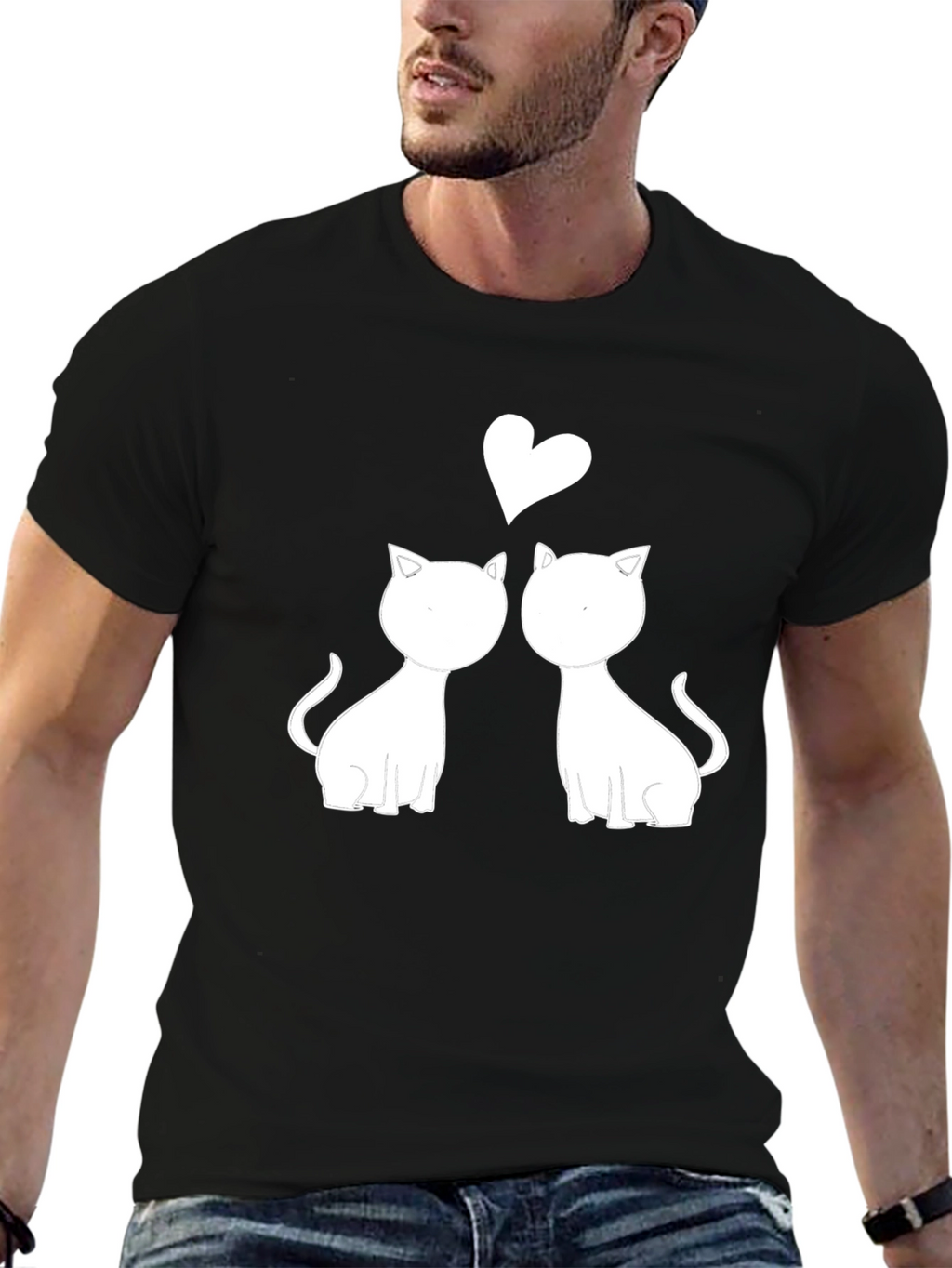Cute Cats in Love Graphic Tee - Black