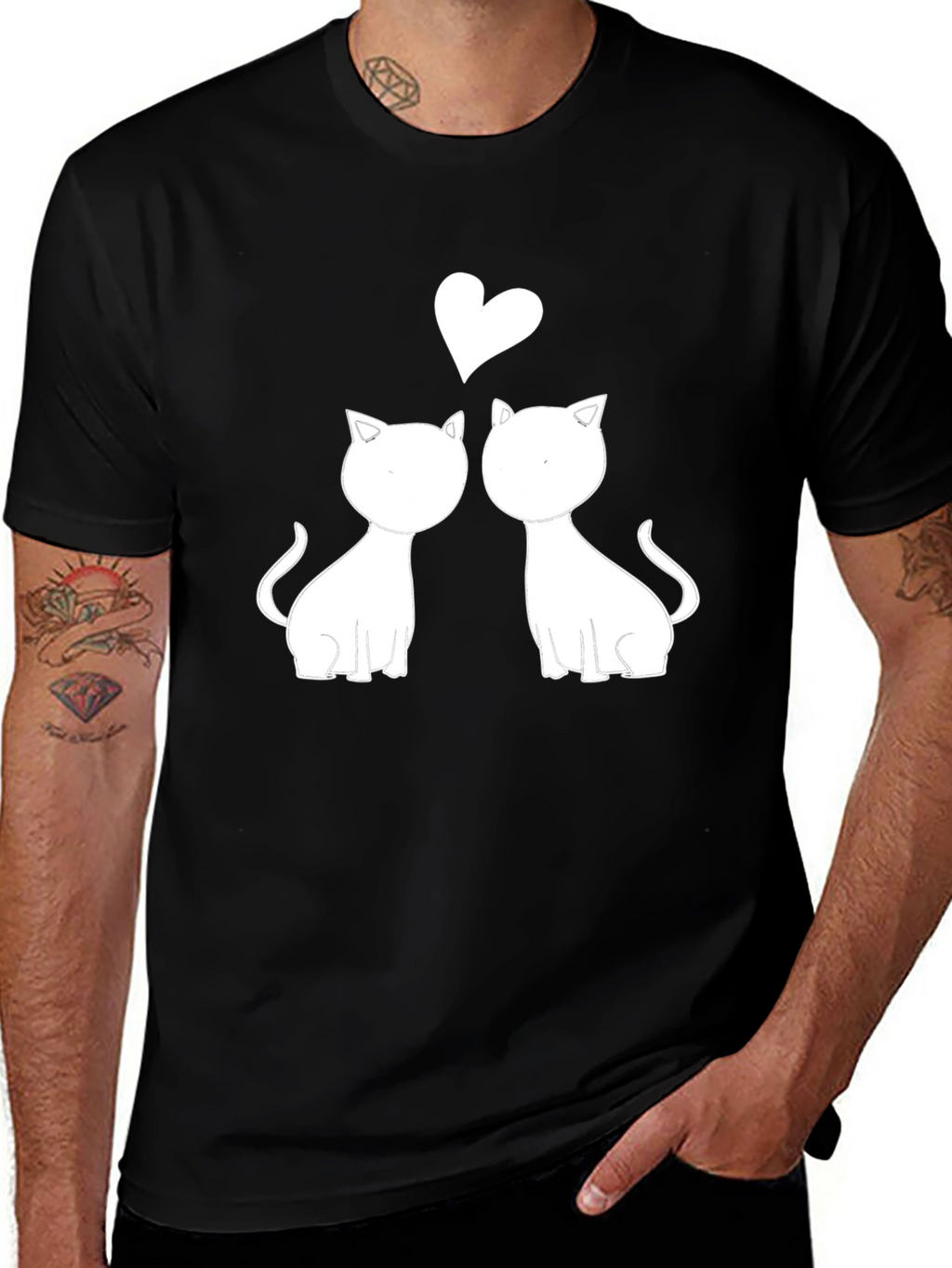 Cute Cats in Love Graphic Tee - Black