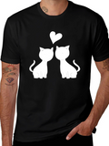Cute Cats in Love Graphic Tee - Black
