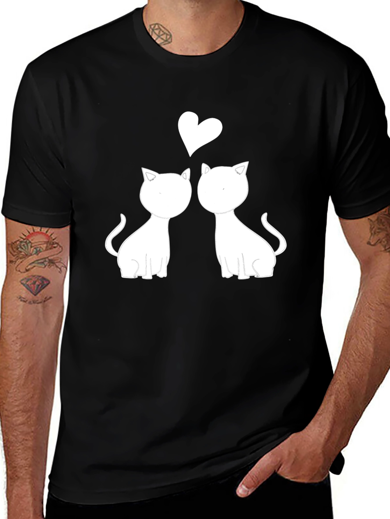 Cute Cats in Love Graphic Tee - Black
