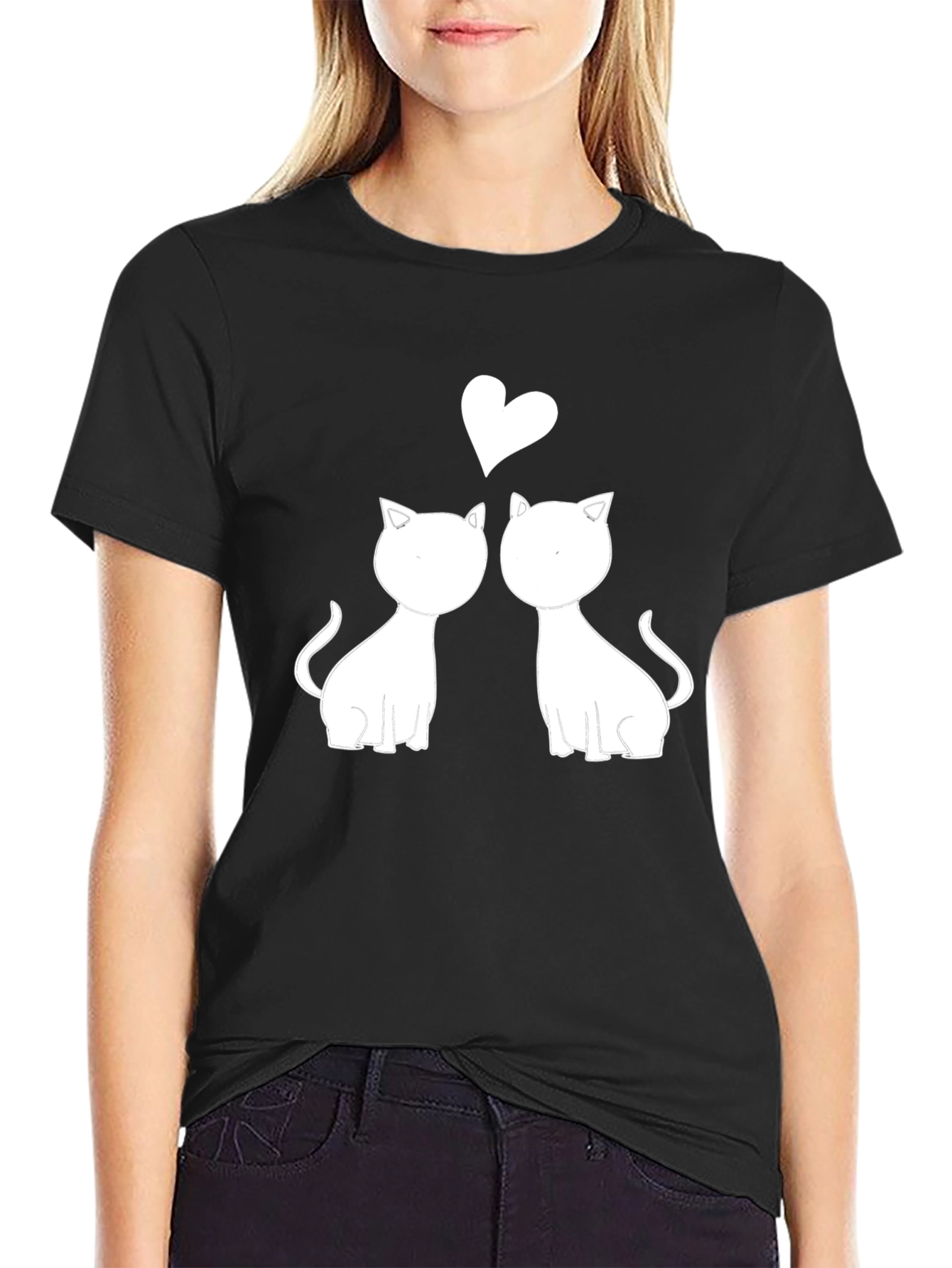 Cute Cats in Love Graphic Tee - Black