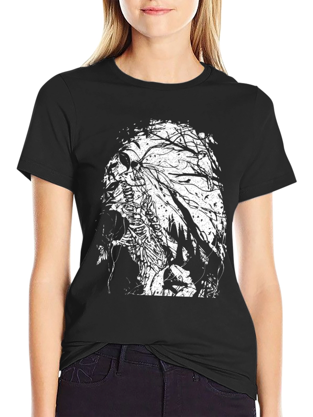 Skull & Tree Branch Graphic Black T-Shirt