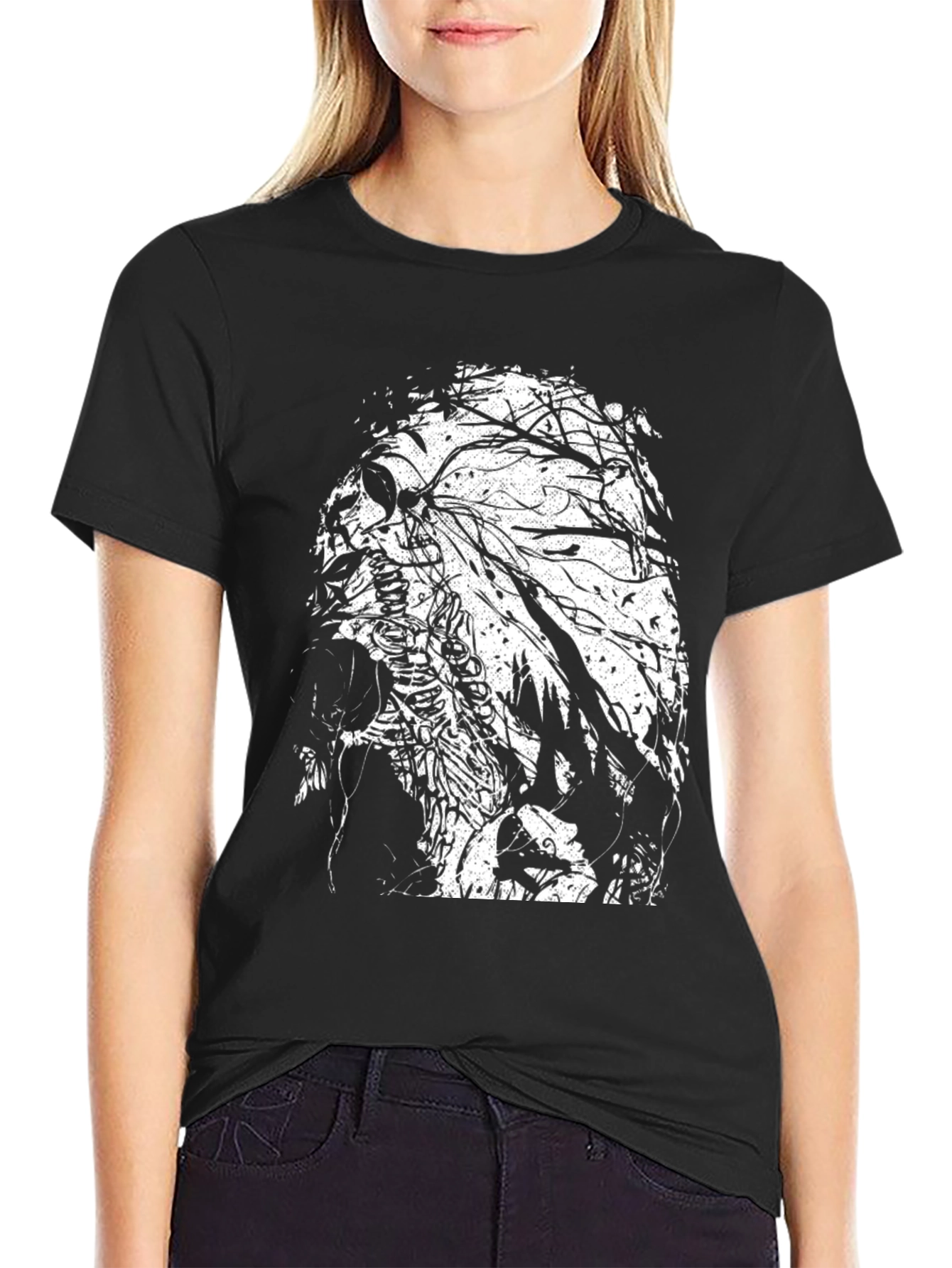 Skull & Tree Branch Graphic Black T-Shirt