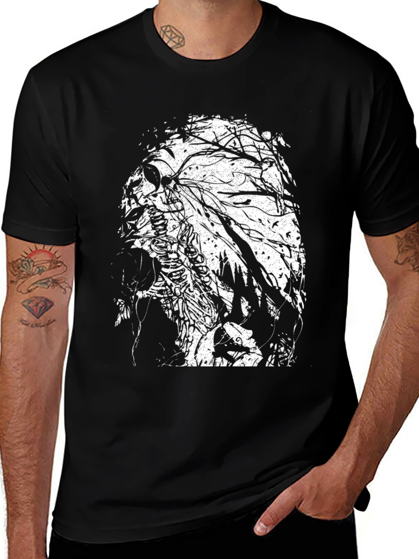 Skull & Tree Branch Graphic Black T-Shirt